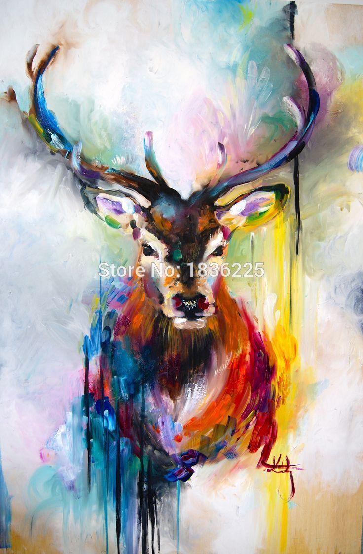736x1121 Cheap canvas wall art, Buy Quality wall art directly from China canvas wall Suppliers: FREE SHIPPING colorful brigh. Art painting oil, Deer painting, Art painting