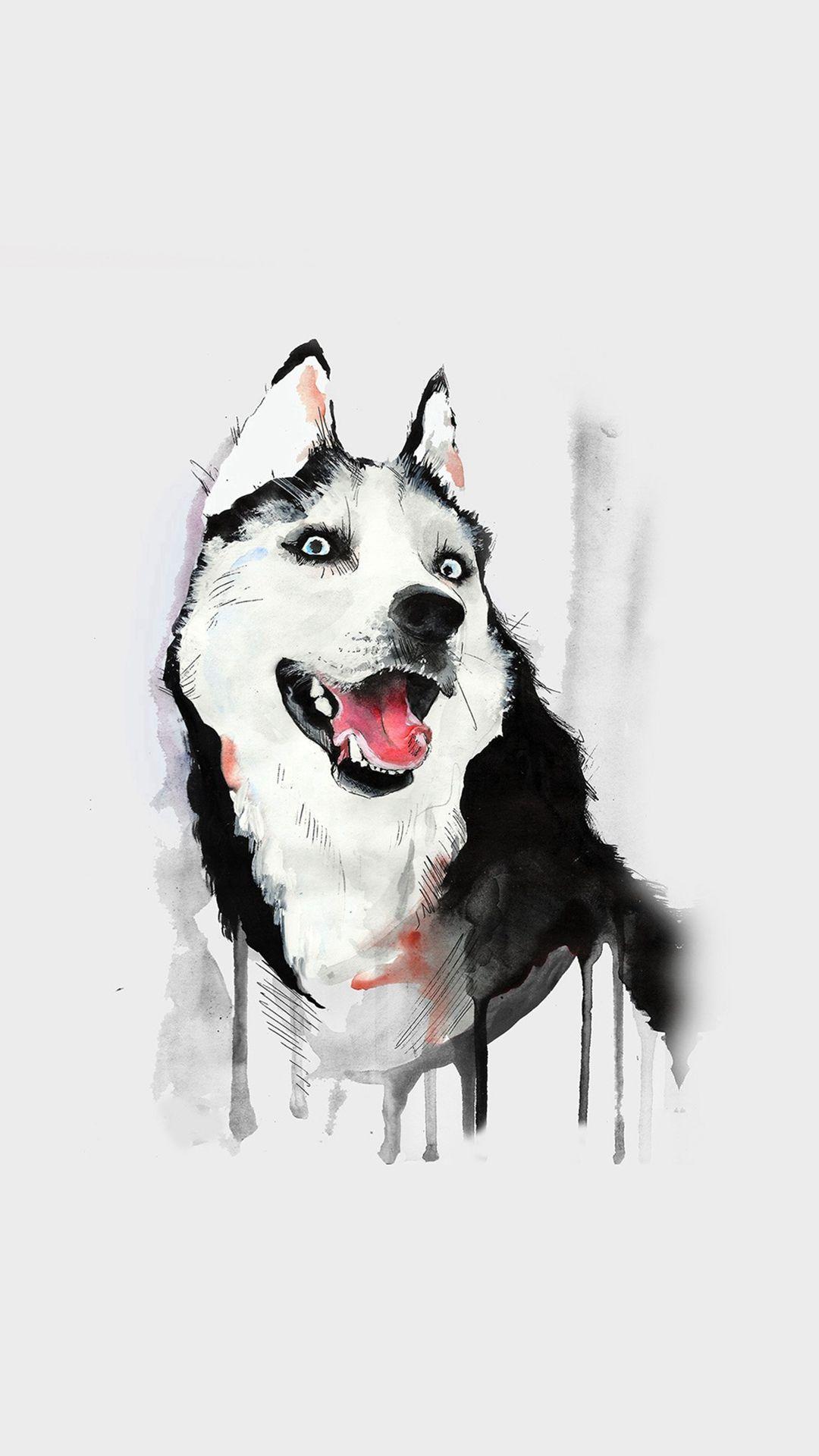 1080x1920 Happy Dog White Husky Animal Iillust Watercolor iPhone 8
