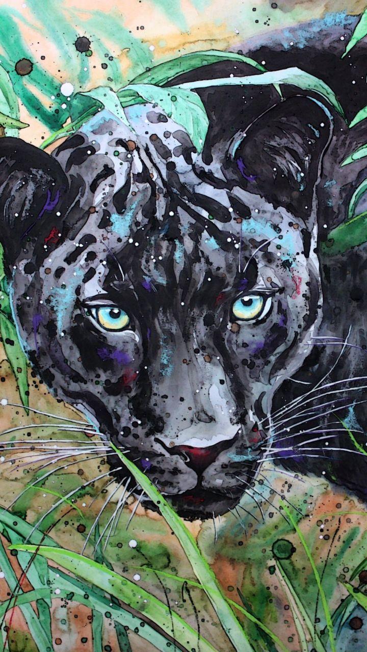720x1280 Grass, black panther, animal, art, 720x1280 wallpaper