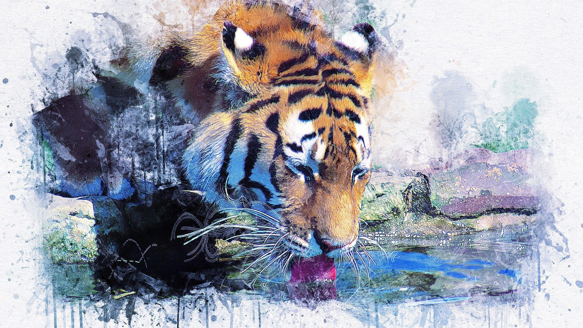 1920x1080 Tiger Painting Wallpaper