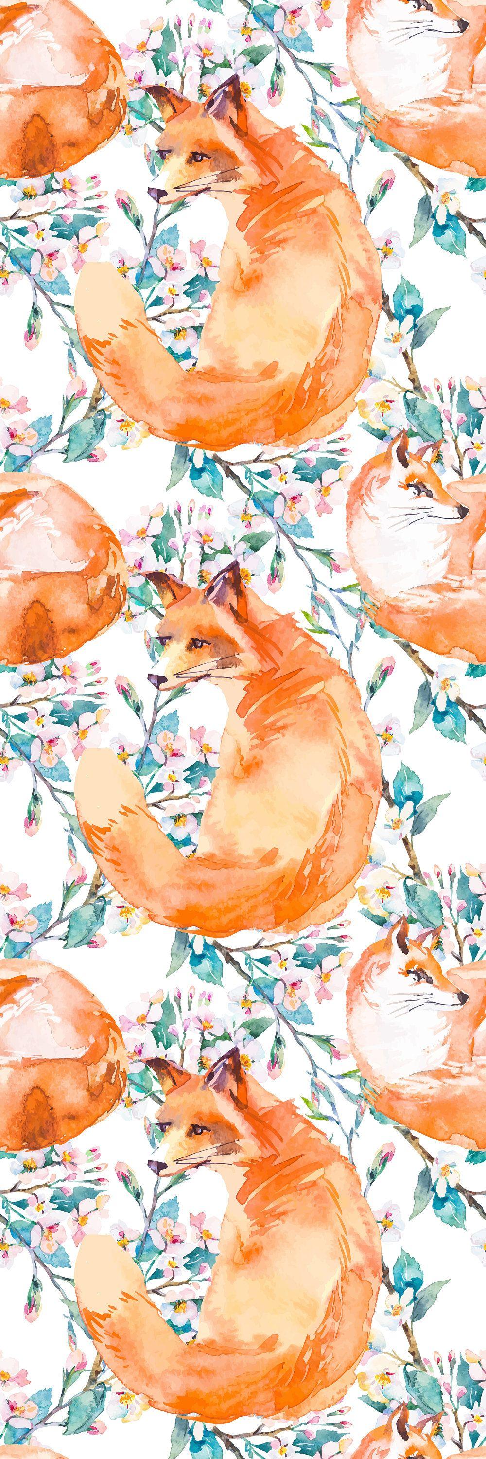 1000x3000 Bungalow Rose Marietta Removable Watercolor Fox Nursery Wallpaper 4.17' L x 25 W Peel and Stick Wallpaper Roll
