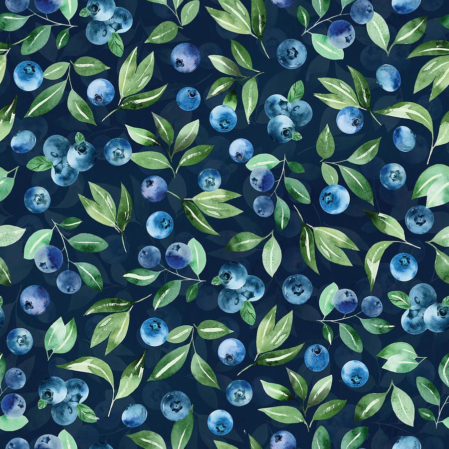 900x900 Watercolor blueberry seamless pattern