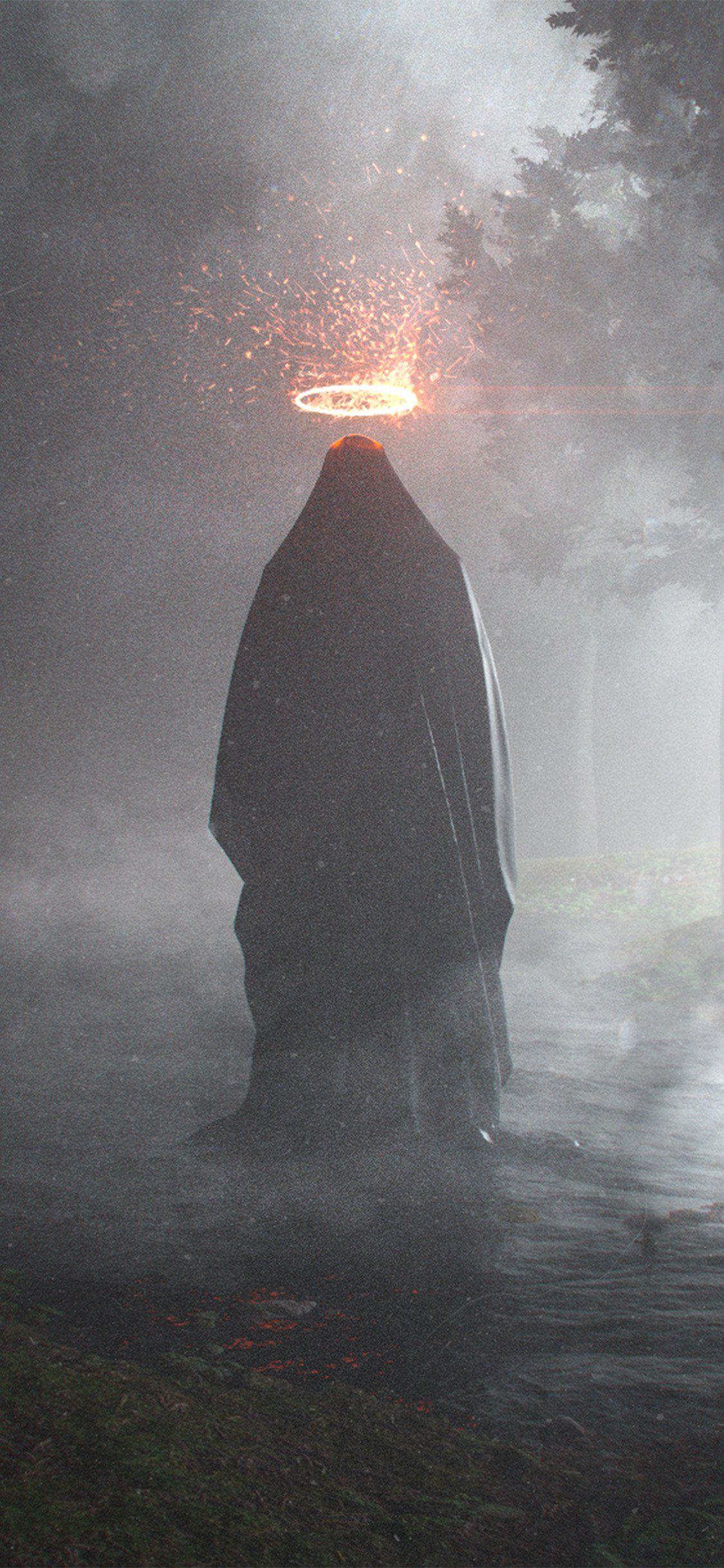 1125x2436 iPhone wallpaper. ghost rain dark scary art
