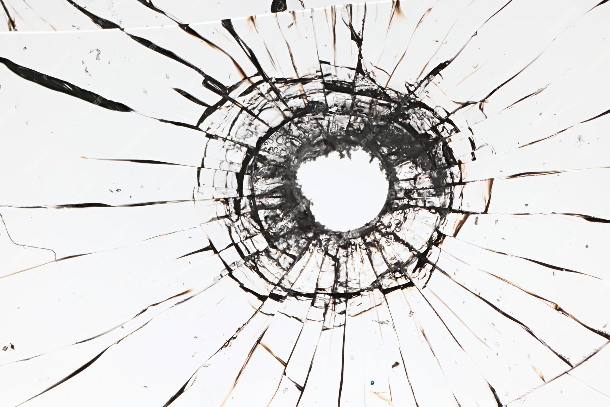 2000x1334 White background bullet hole on glass