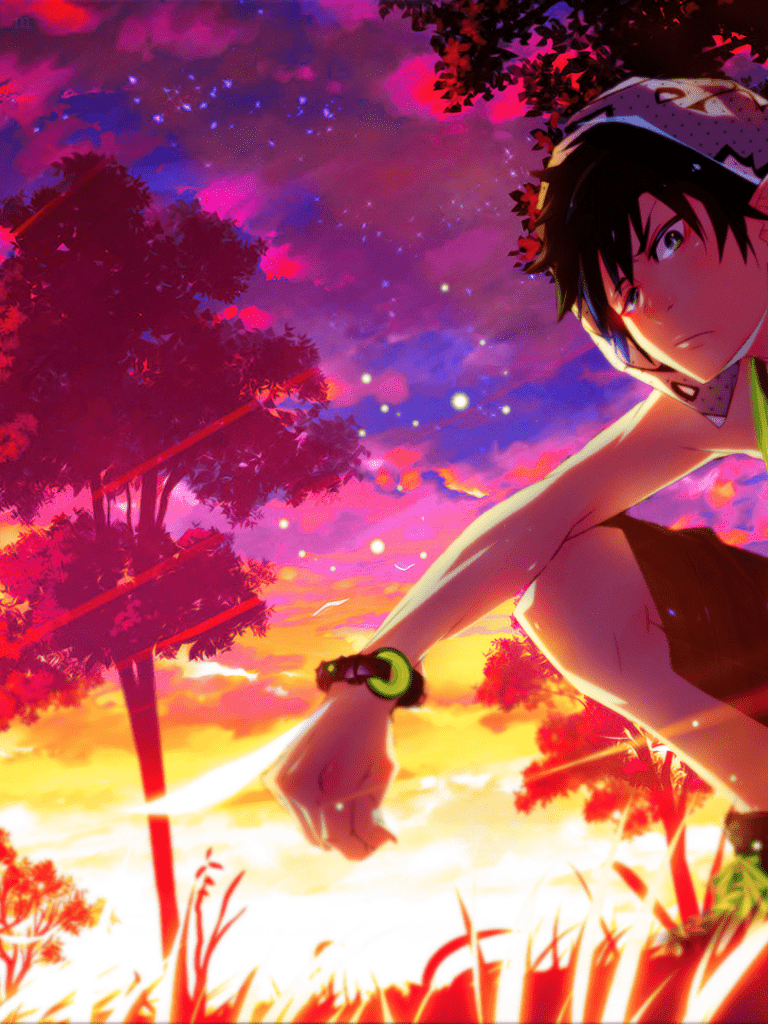 768x1024 Download 768x1024 Ao No Exorcist, Rin Okumura, Scenic, Blue