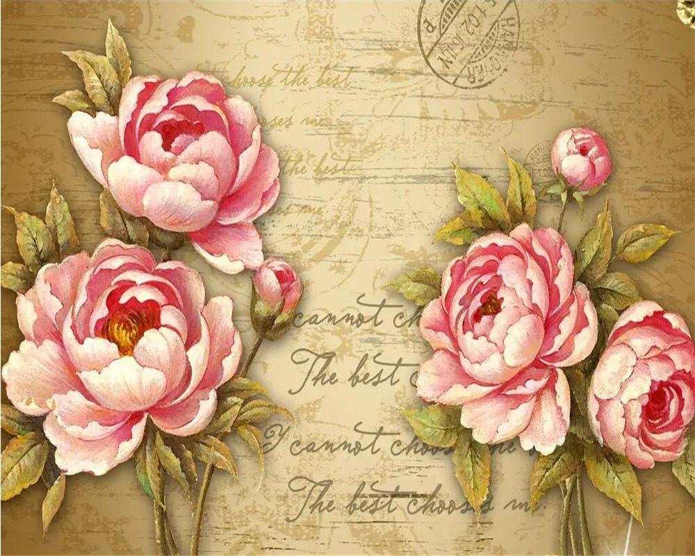 1000x800 Beibehang Custom wallpaper vintage watercolor peony flower TV