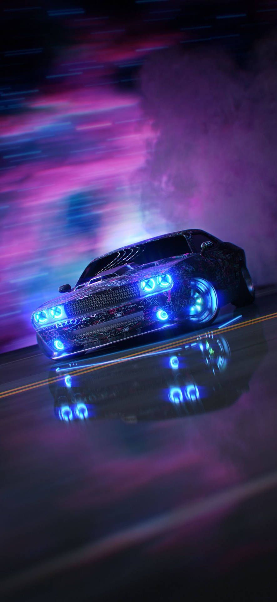 886x1920 Dodge Challenger Neon Phone Wallpaper