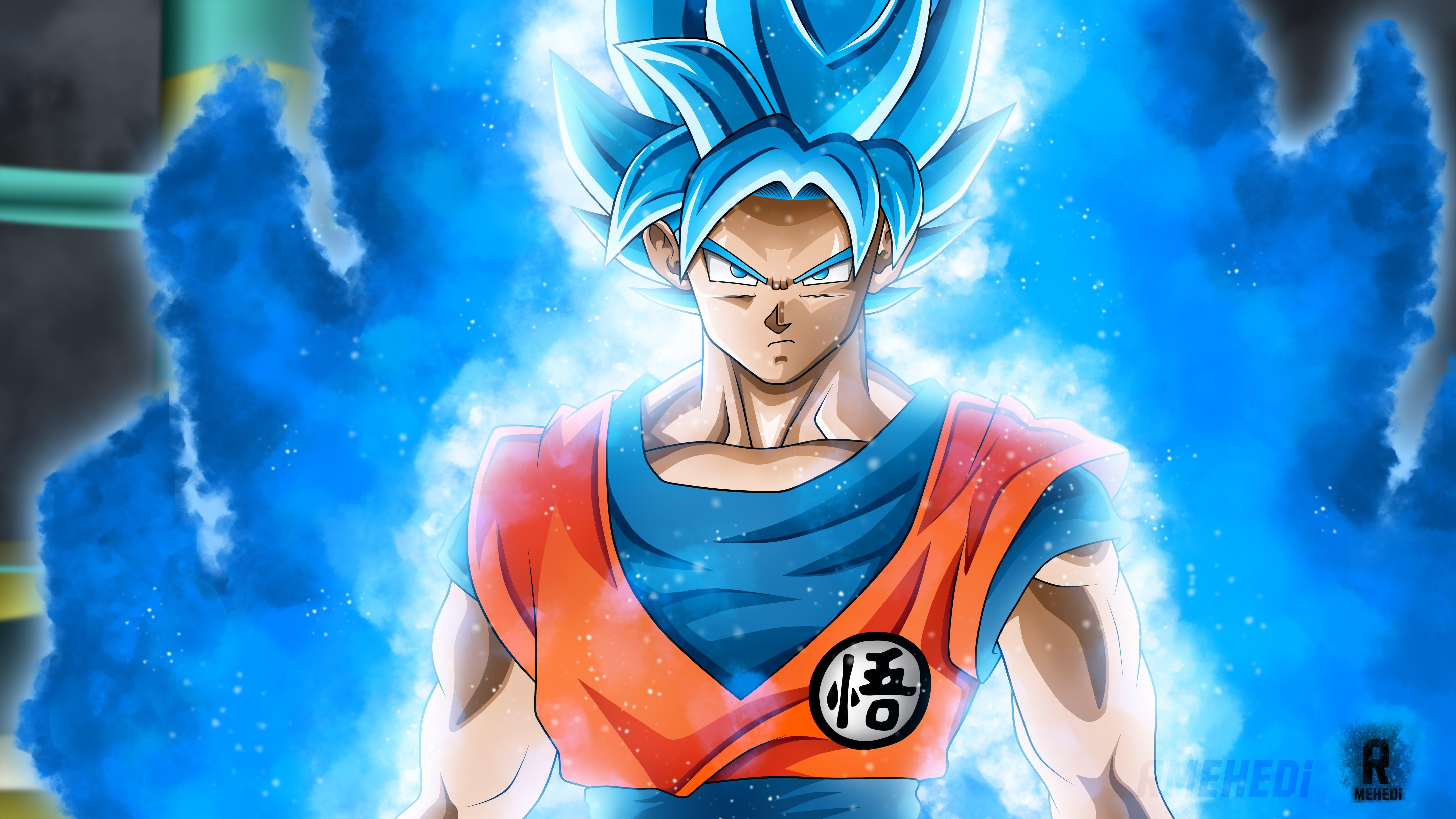 Hình nền HD hình minh họa Super Saiyan God Goku 5760x3240.  Hình nền
