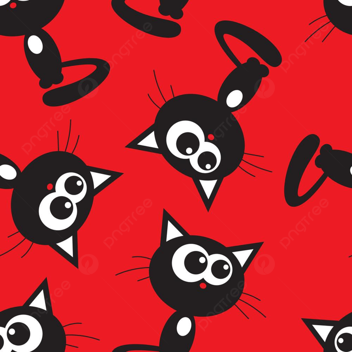 1200x1200 Cute Black Cat Cartoon Seamless Pattern