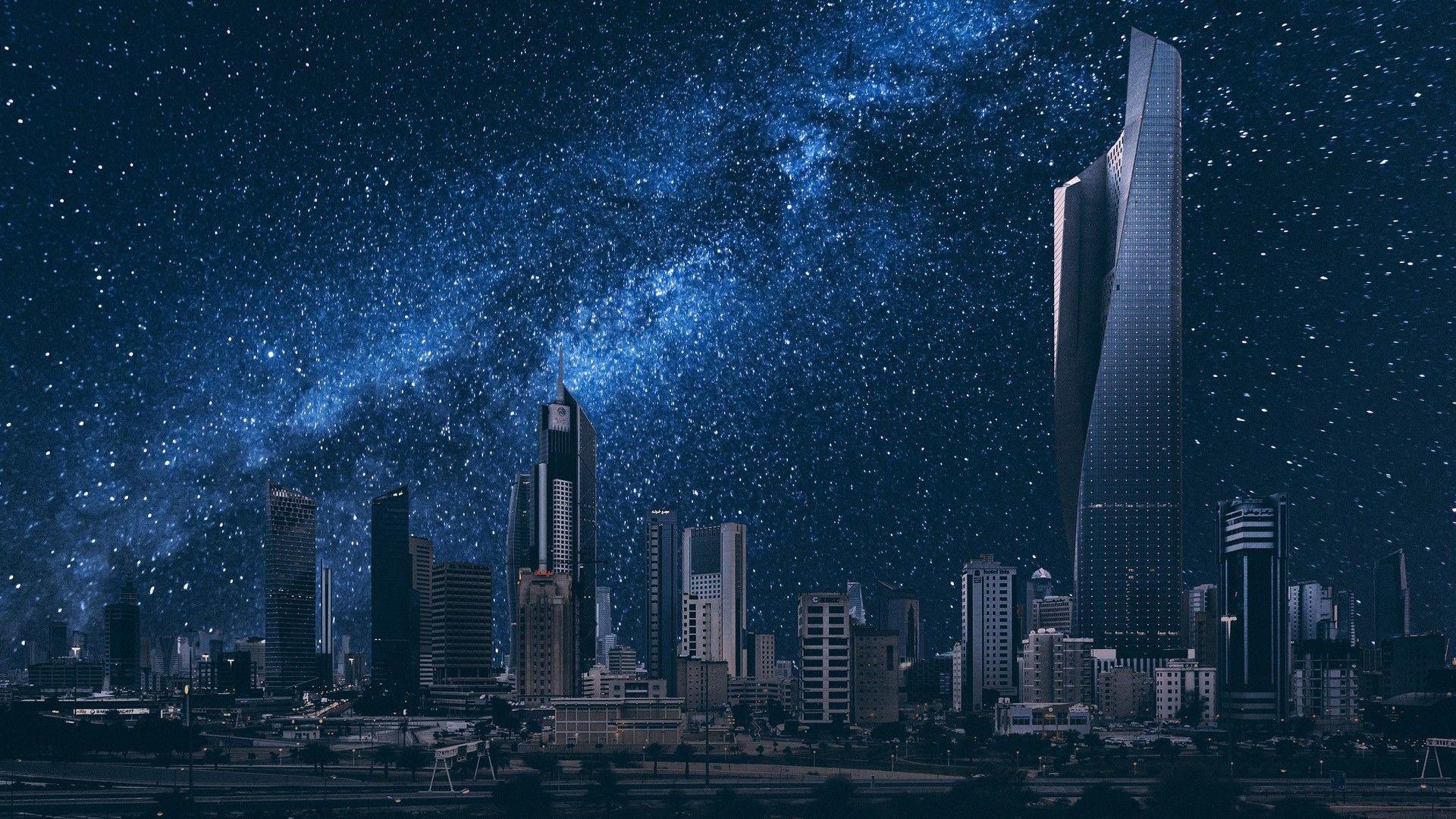 1920x1080 #city, #tower, #Kuwait, #night, #stars, #Dubai