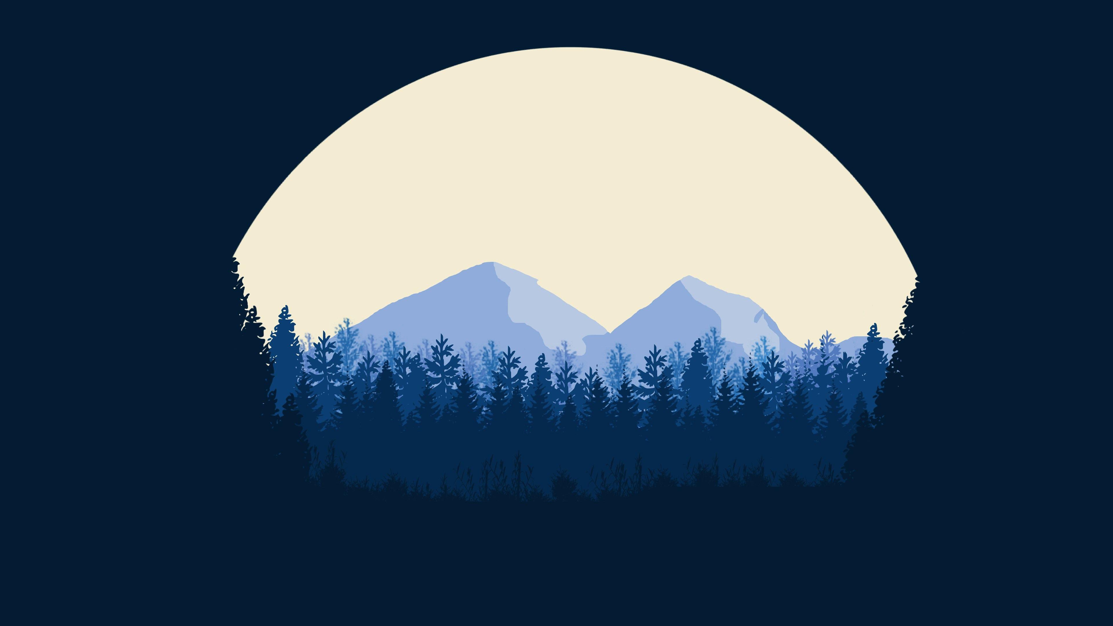 3840x2160 moon forest flat wallpaper 4k