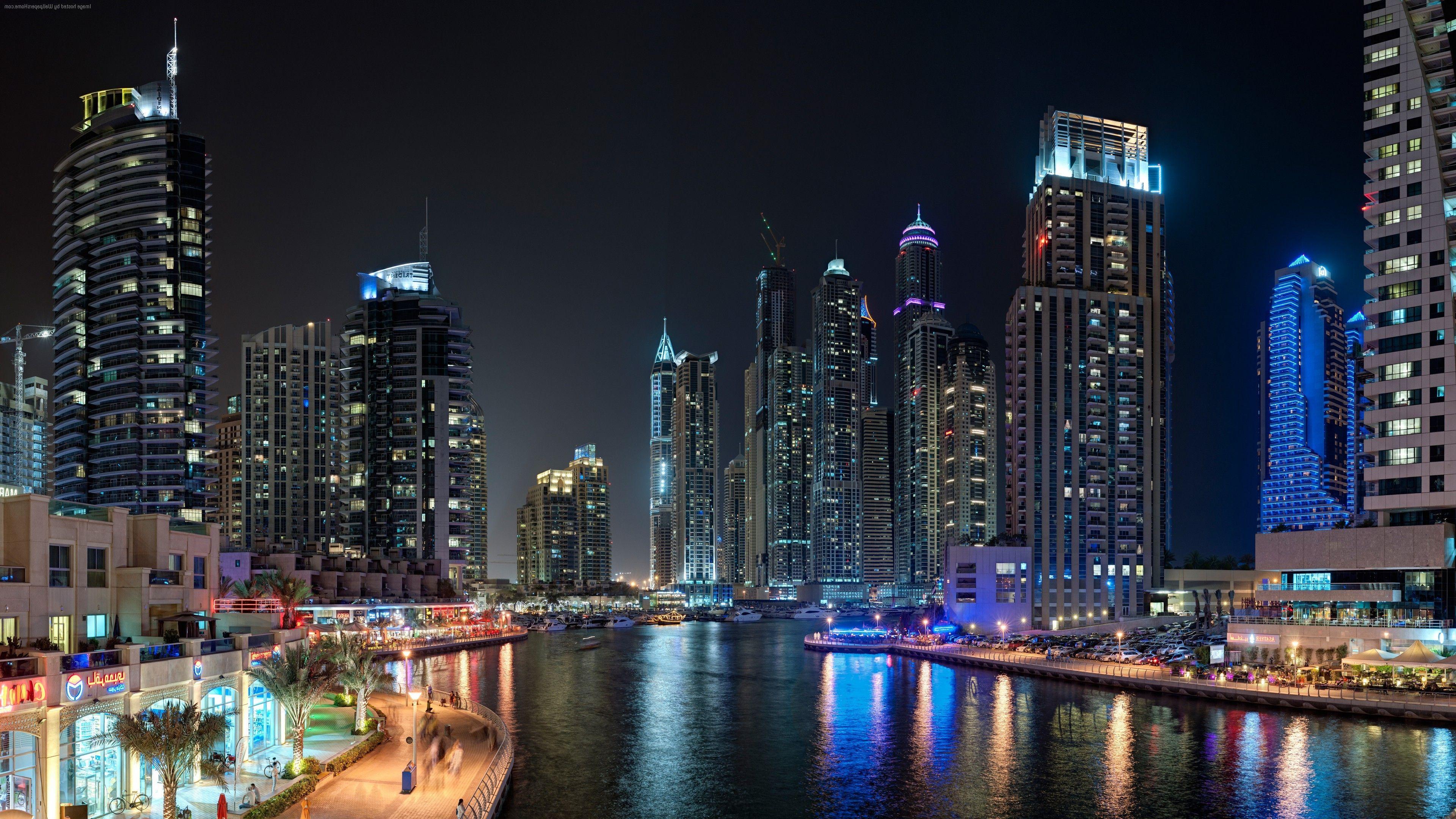 3840x2160 landscape, Dubai, City, Night Wallpaper HD / Desktop