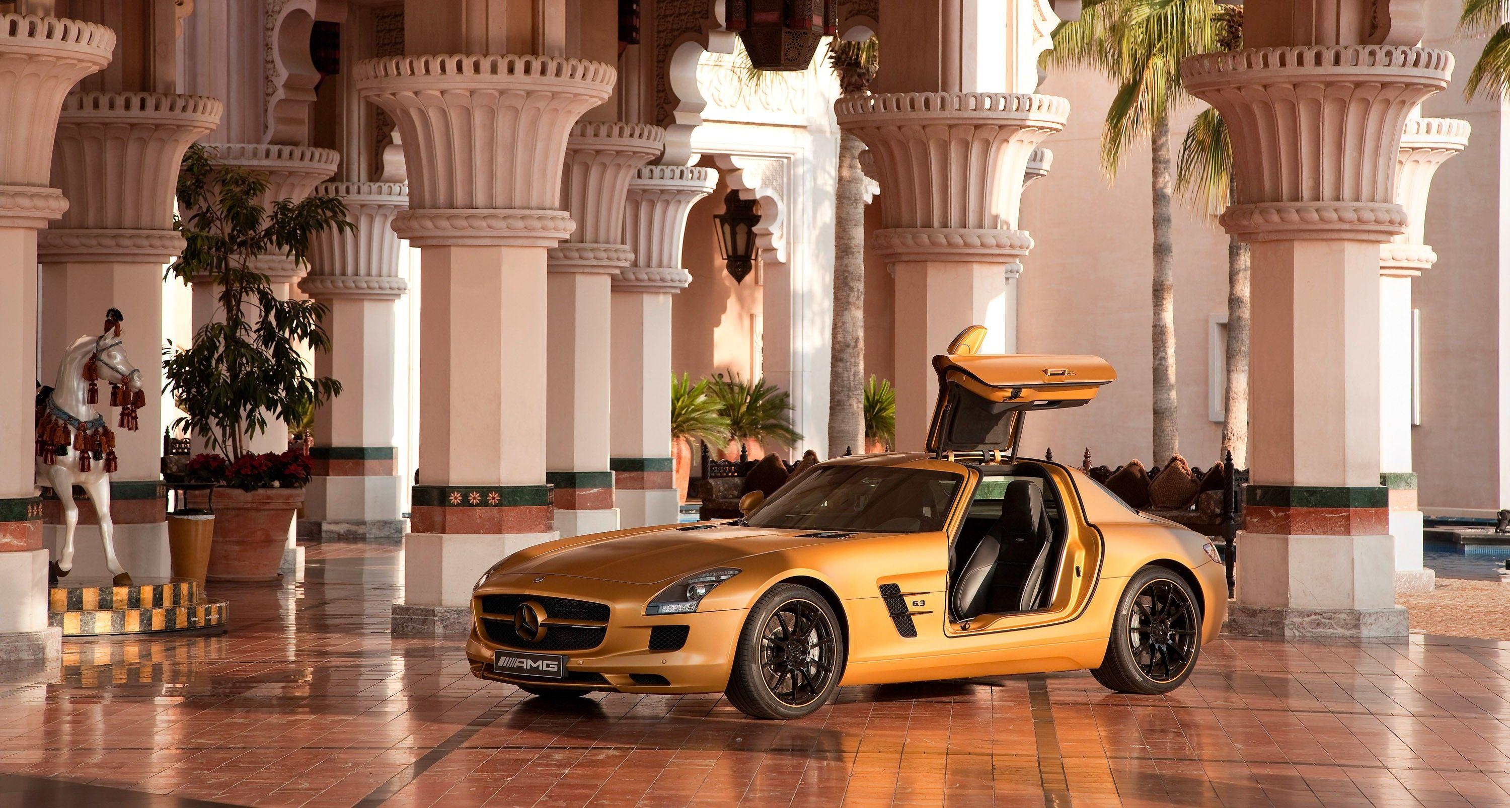 3000x1606 car, Sports Car, Mercedes Benz, Mercedes SLS, Dubai, Horse