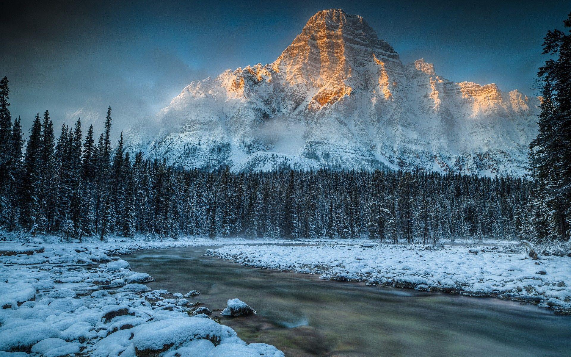 1920x1200 Download wallpaper 1920x1200 mountain, river, snow, nature