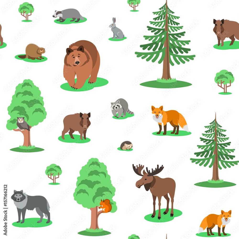 1000x1000 Cute forest animals seamless background
