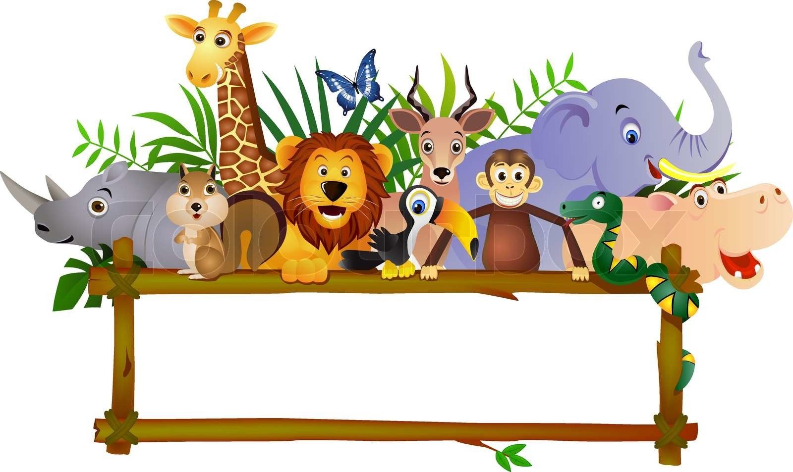 1600x953 Animal cartoon and blank sign. Stock