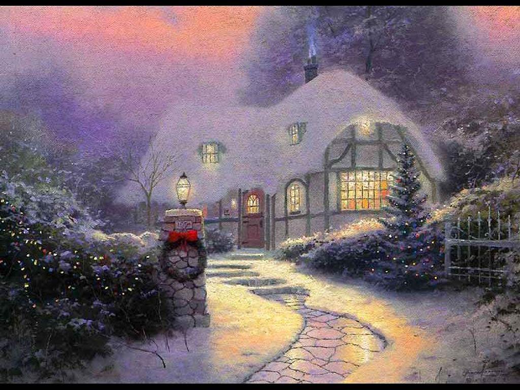 1024x768 Christmas Cottage Winter Scenes