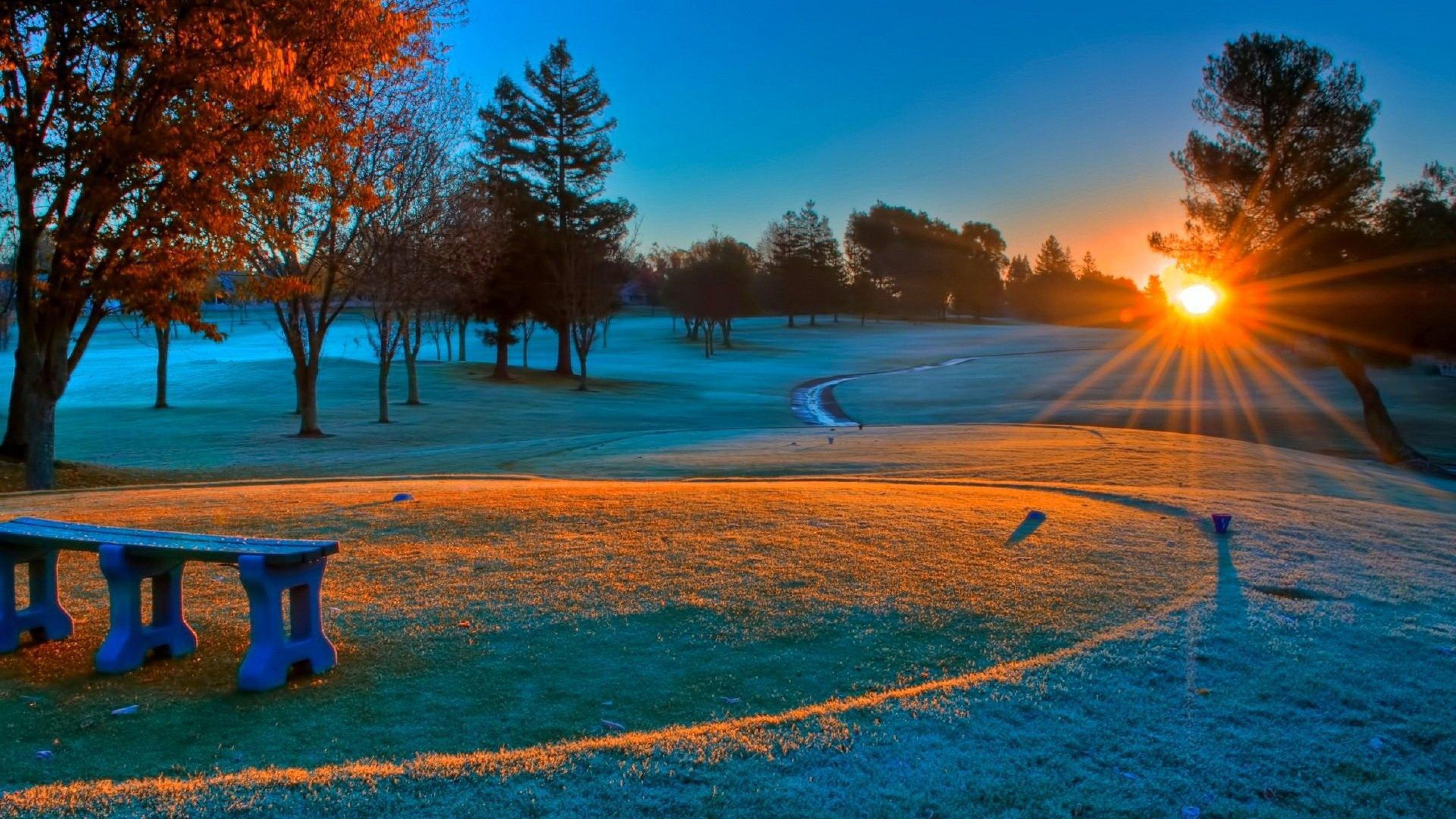 5120x2880 Desktop Winter Sunrise Trees Nature Wallpaper HD Full Screen