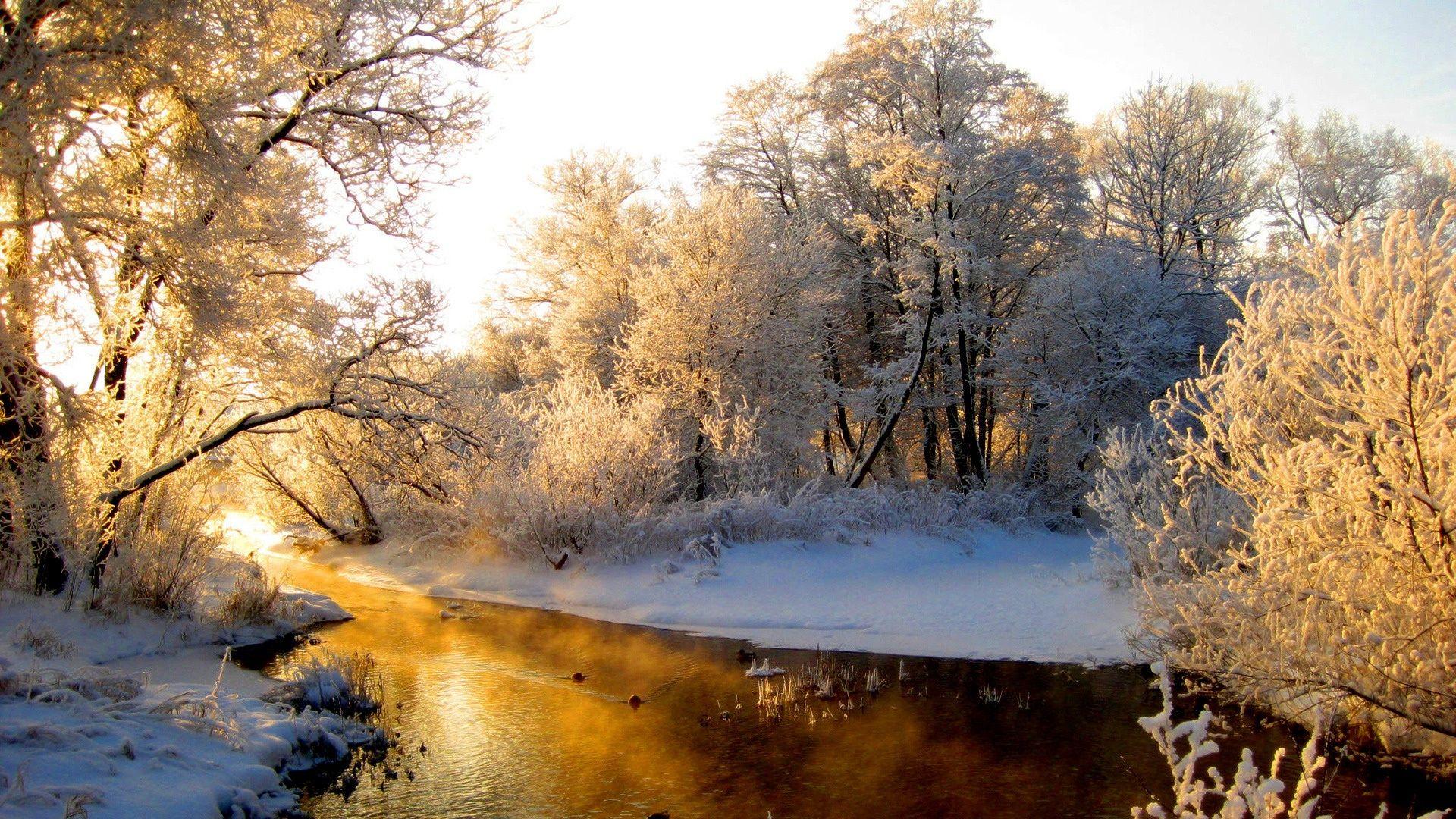 1920x1080 River snow nature wallpaper