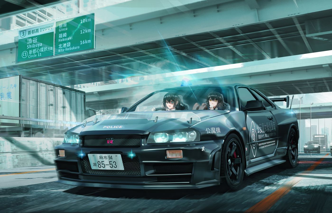 1400x900 Nissan Gtr R34 Anime Girl 5k