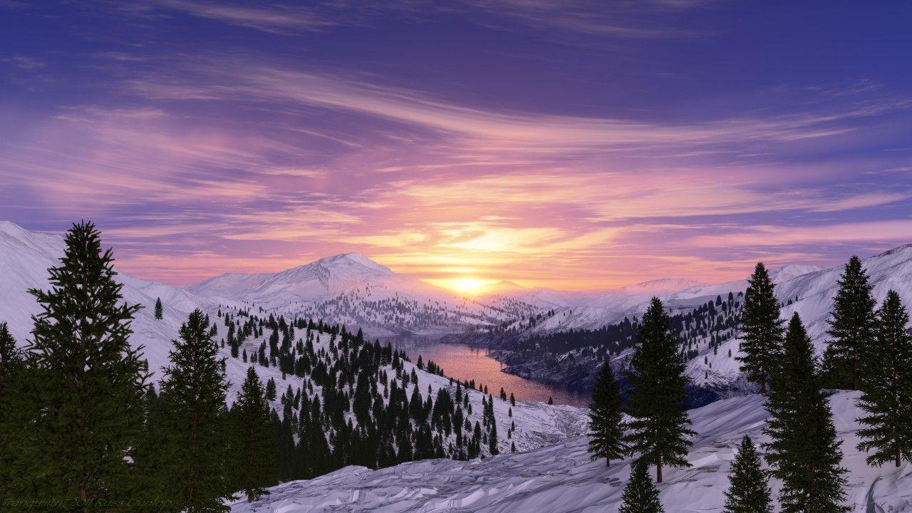 1280x720 Winter Mountain Sunrise Wallpaper at