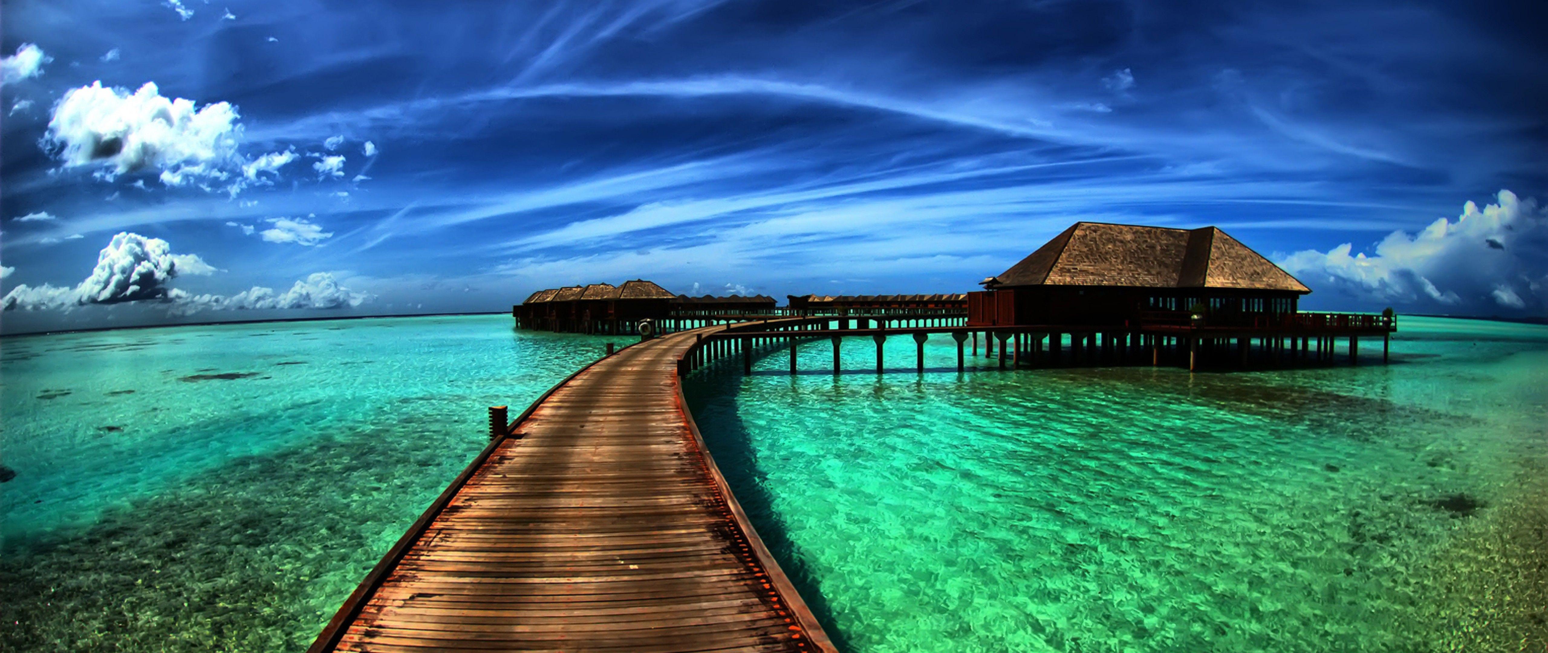 5120x2160 Beautiful Water House Nature 4K Ultra HD Wide TV Wallpaper