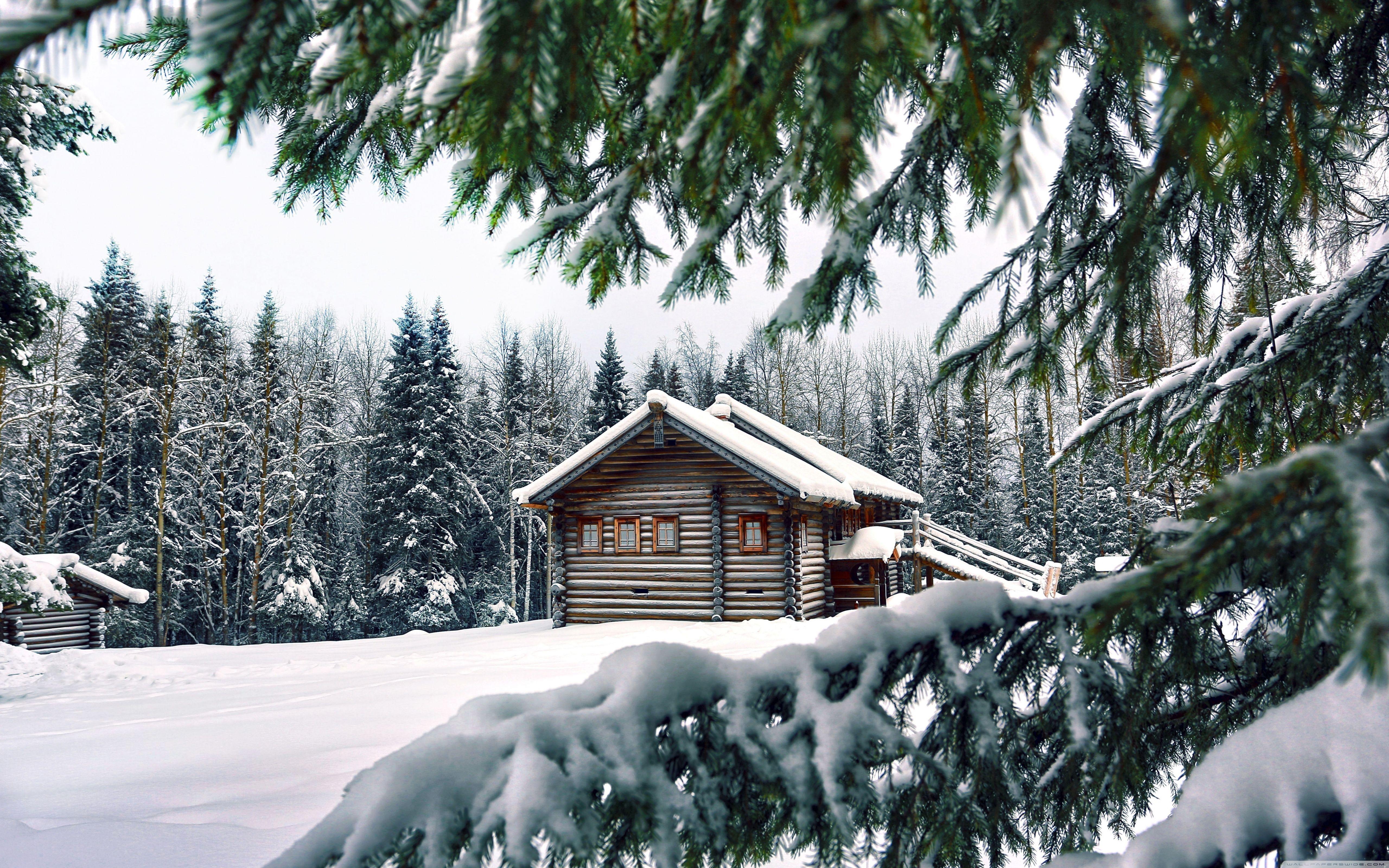 5120x3200 Download Mountain Retreat Winter HD Wallpaper