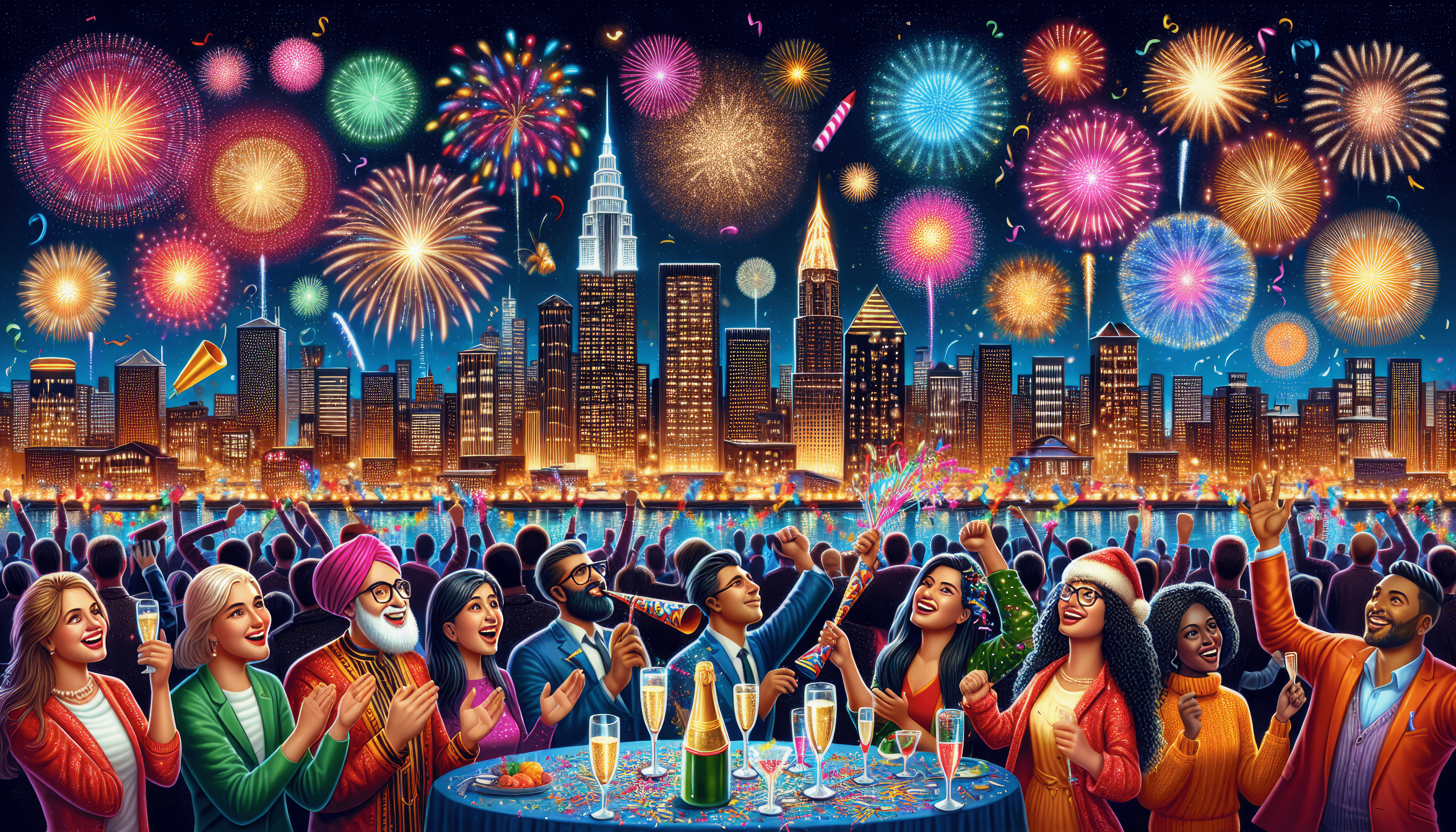 3584x2048 Eve Celebration Fireworks HD Wallpaper