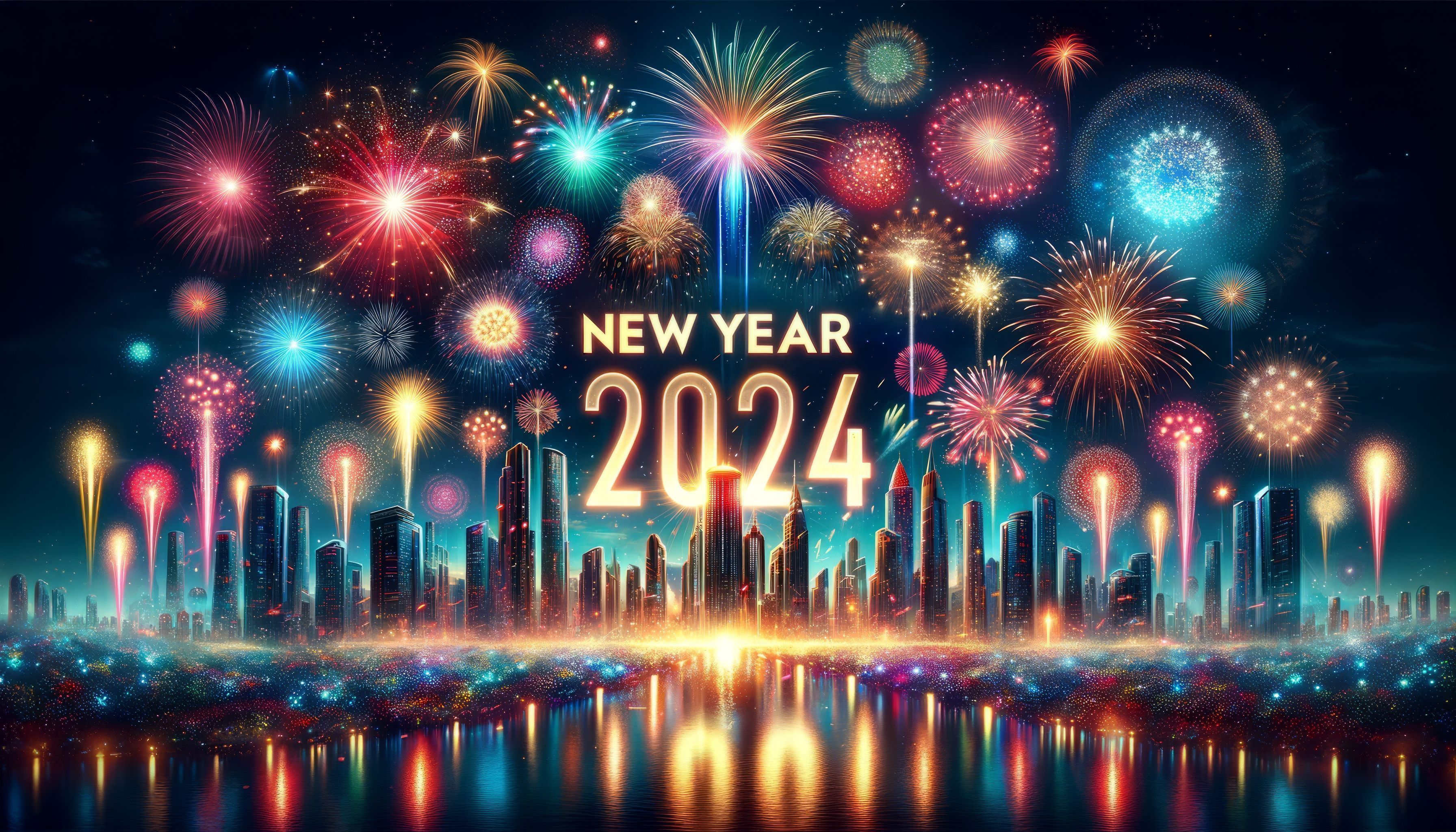 3584x2048 New Year 2024 Fireworks Celebration HD