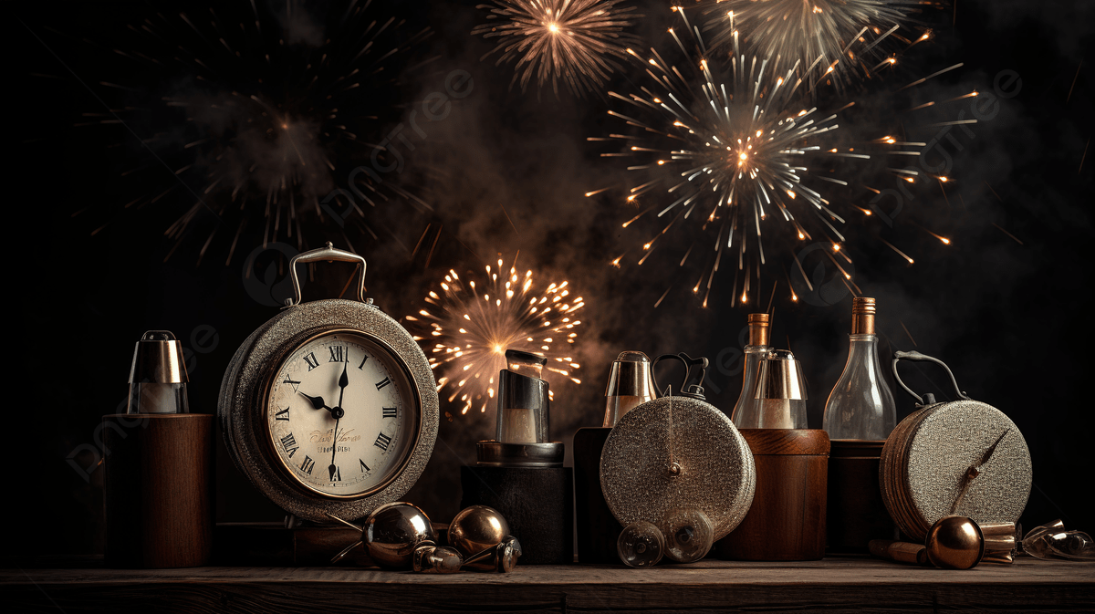 1200x673 New Year Fireworks With Several Clocks