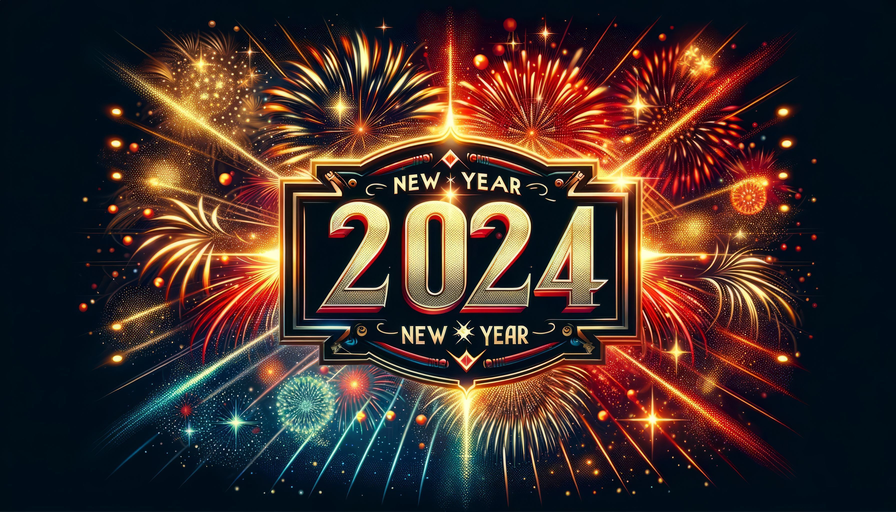 3584x2048 New Year 2024 Fireworks Celebration HD