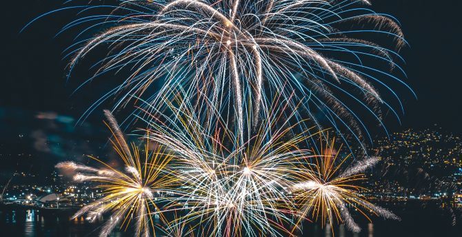 670x344 Wallpaper celebration, night, fireworks