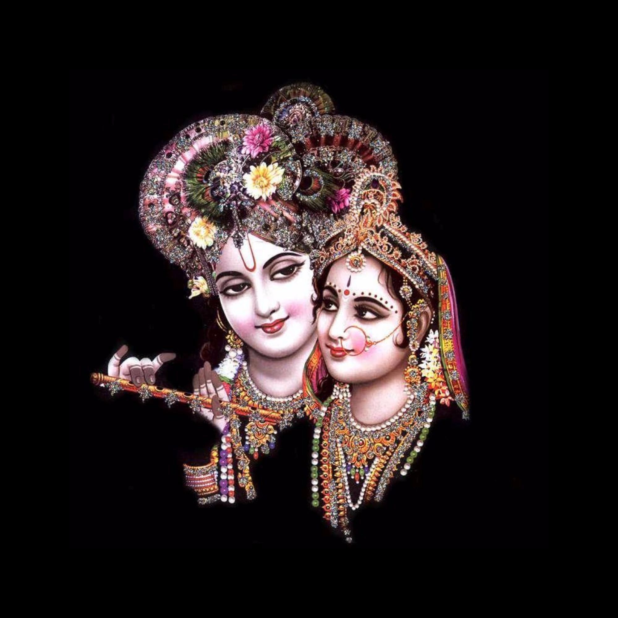 2000x2000 Lord Krishna Black Wallpaper