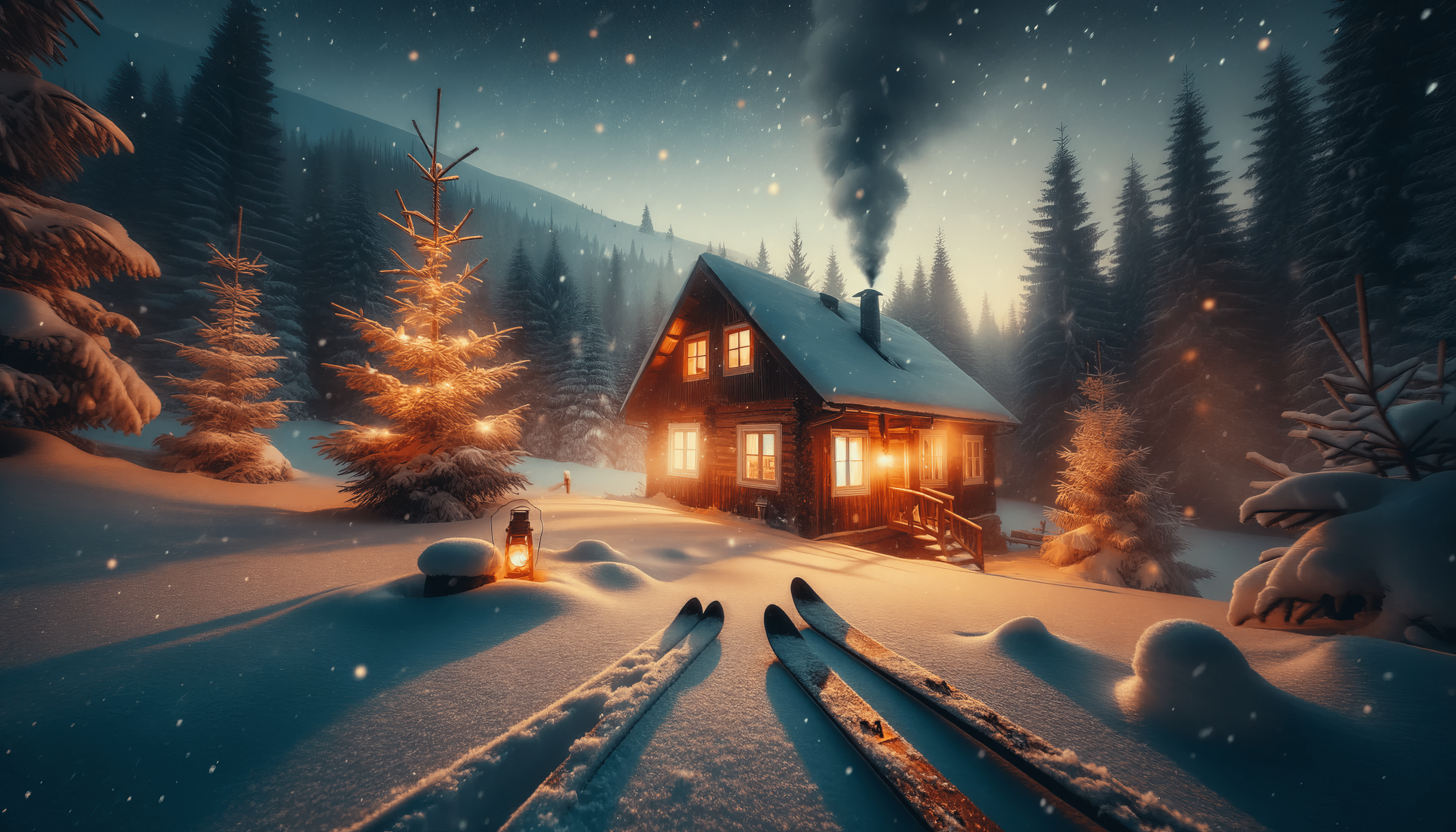 3584x2048 Cozy Cabin at the end of the Ski Trip