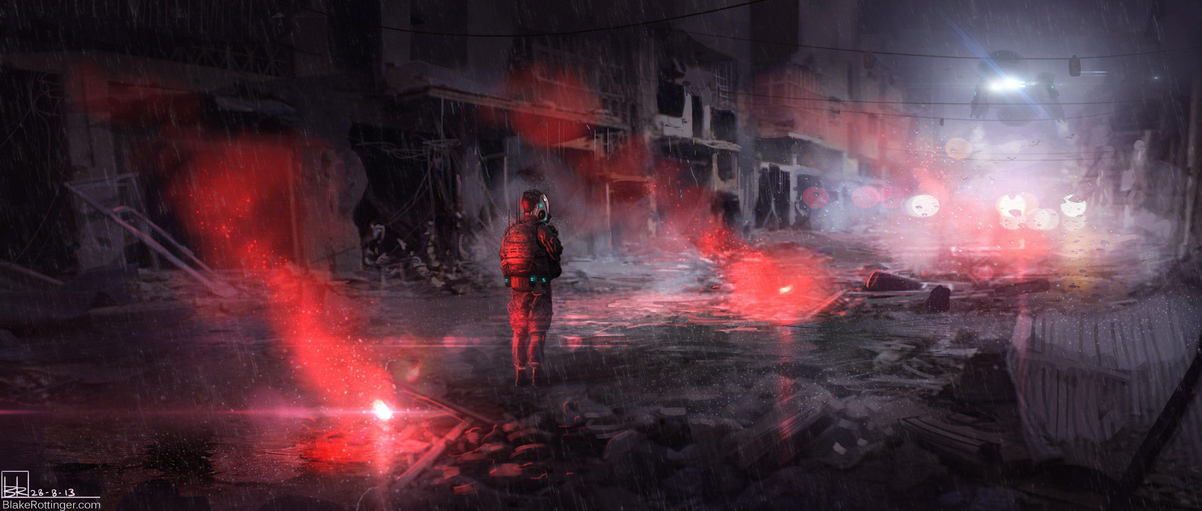 4000x1701 Artwork Fantasy Art Concept Futuristic Cities Apocalyptic Rain