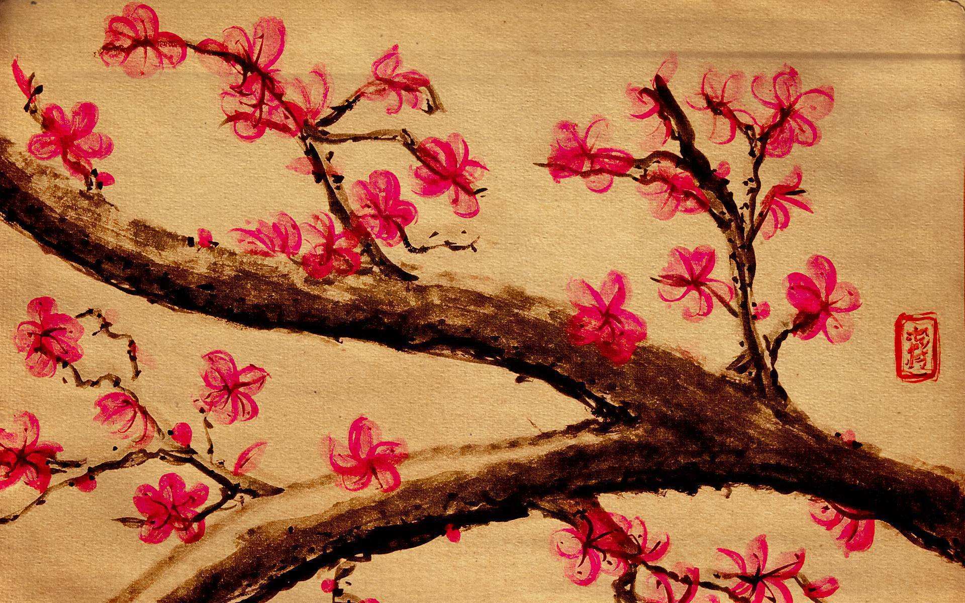 1920x1200 Sakura Painting Unique Cherry Blossom Desktop Wallpaper