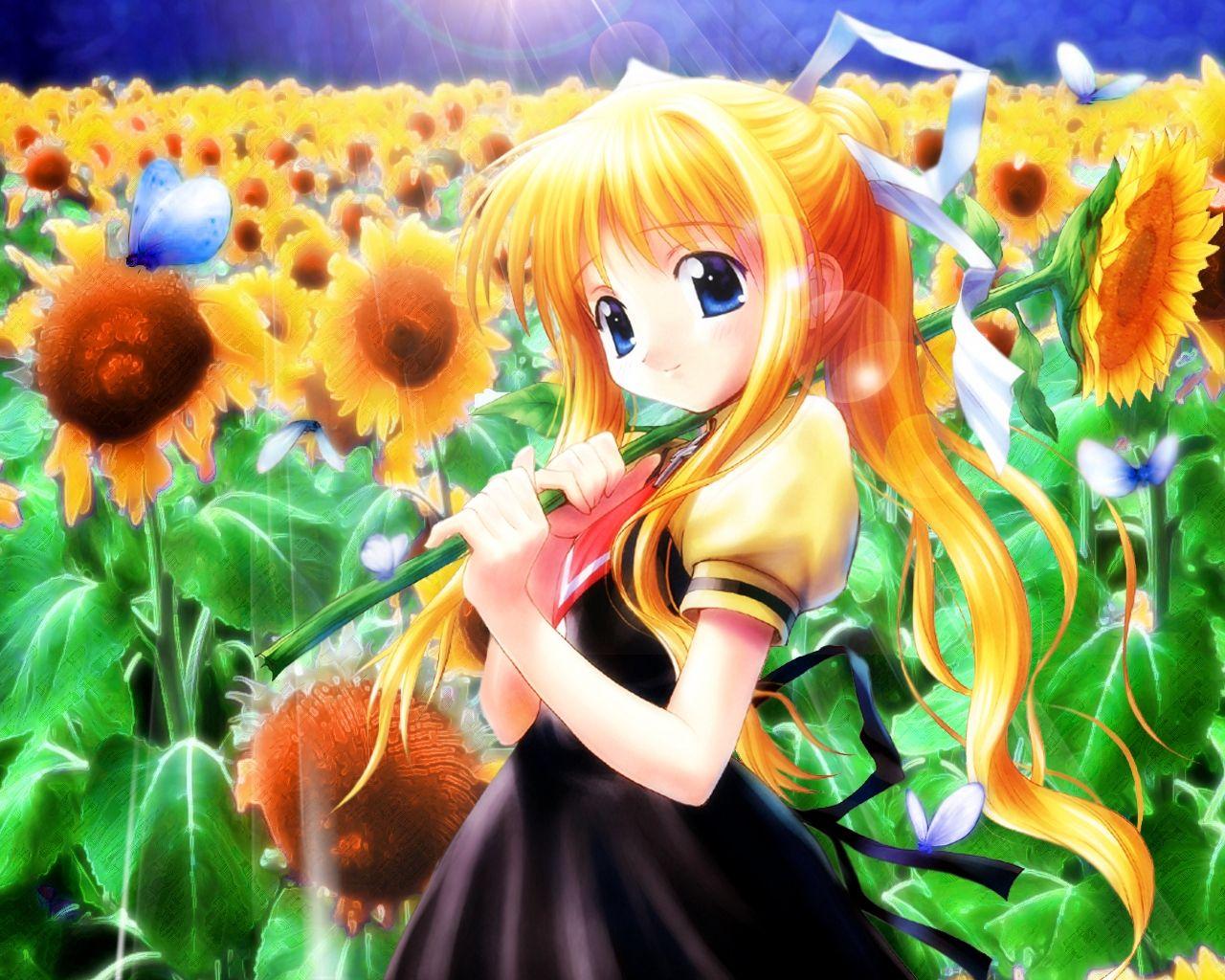 1280x1024 Download wallpaper 1280x1024 air, girl, smile, sunflowers HD