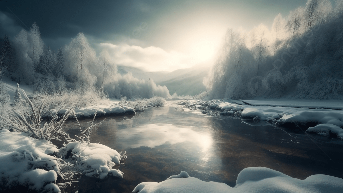 1200x675 Snow River Sunrise Natural Background