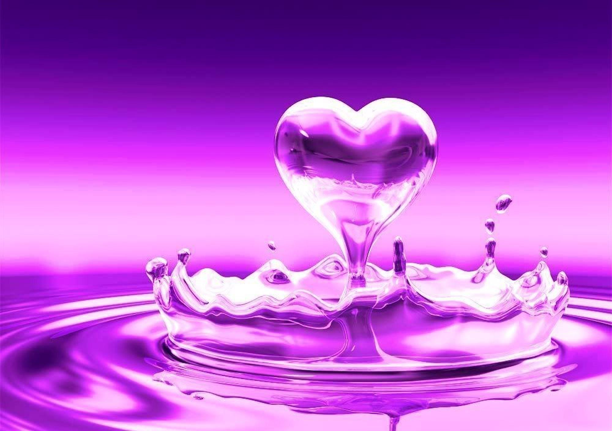Purple Heart Wallpaper 4K Water Waves Stars Love 2410