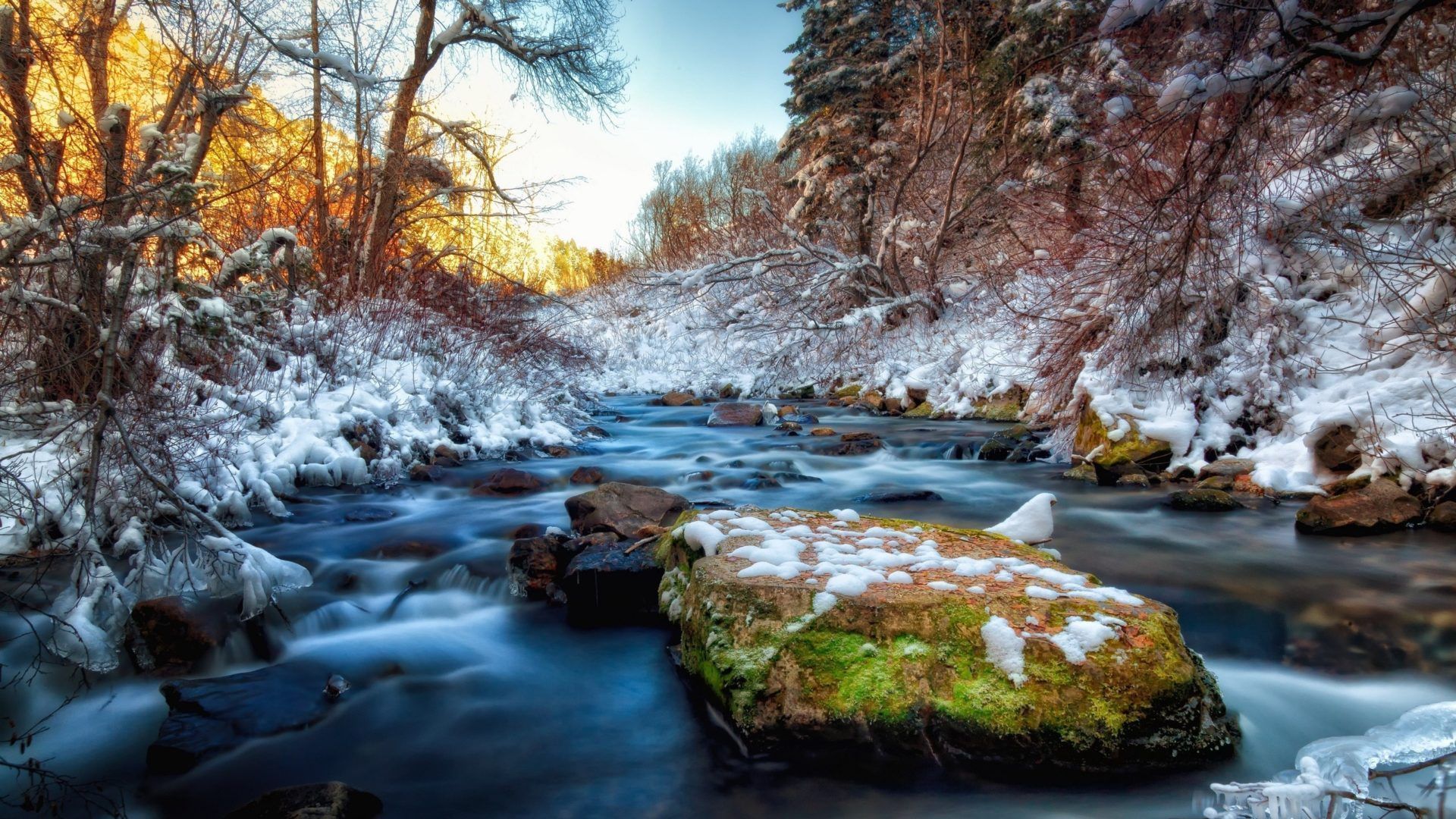 1920x1080 River Rocks Snow Stones Water