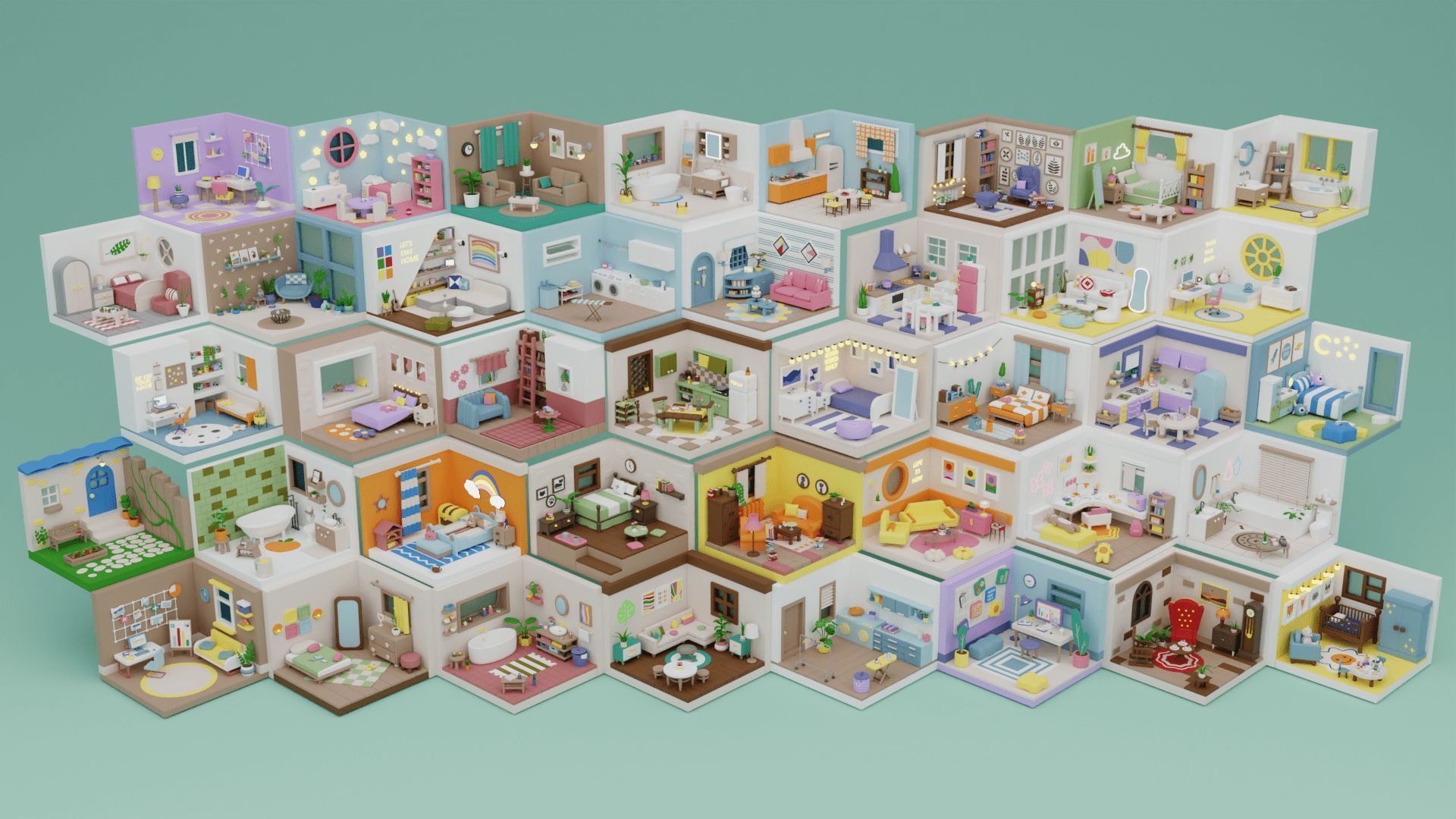 1920x1080 BIG PACK Cozy Cartoon Rooms Interiors
