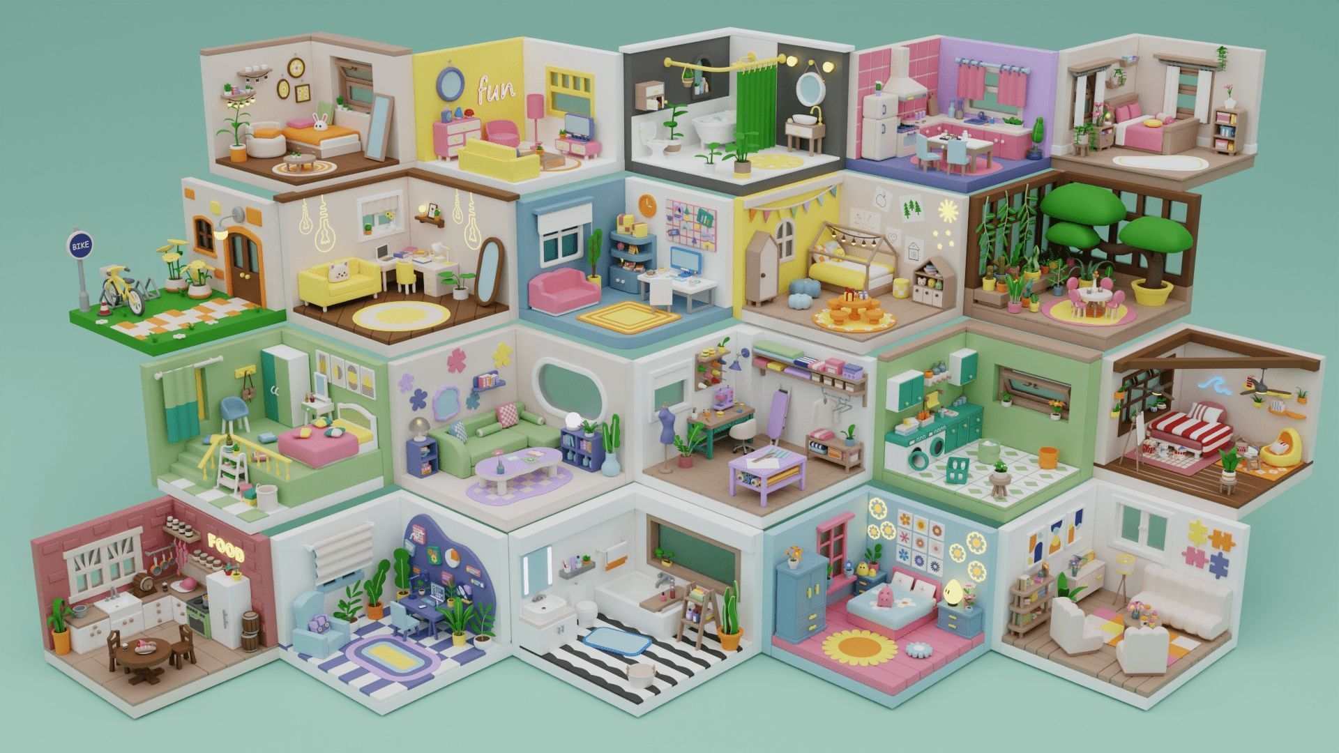 1920x1080 Cozy Cartoon Rooms Interior 3 in Props