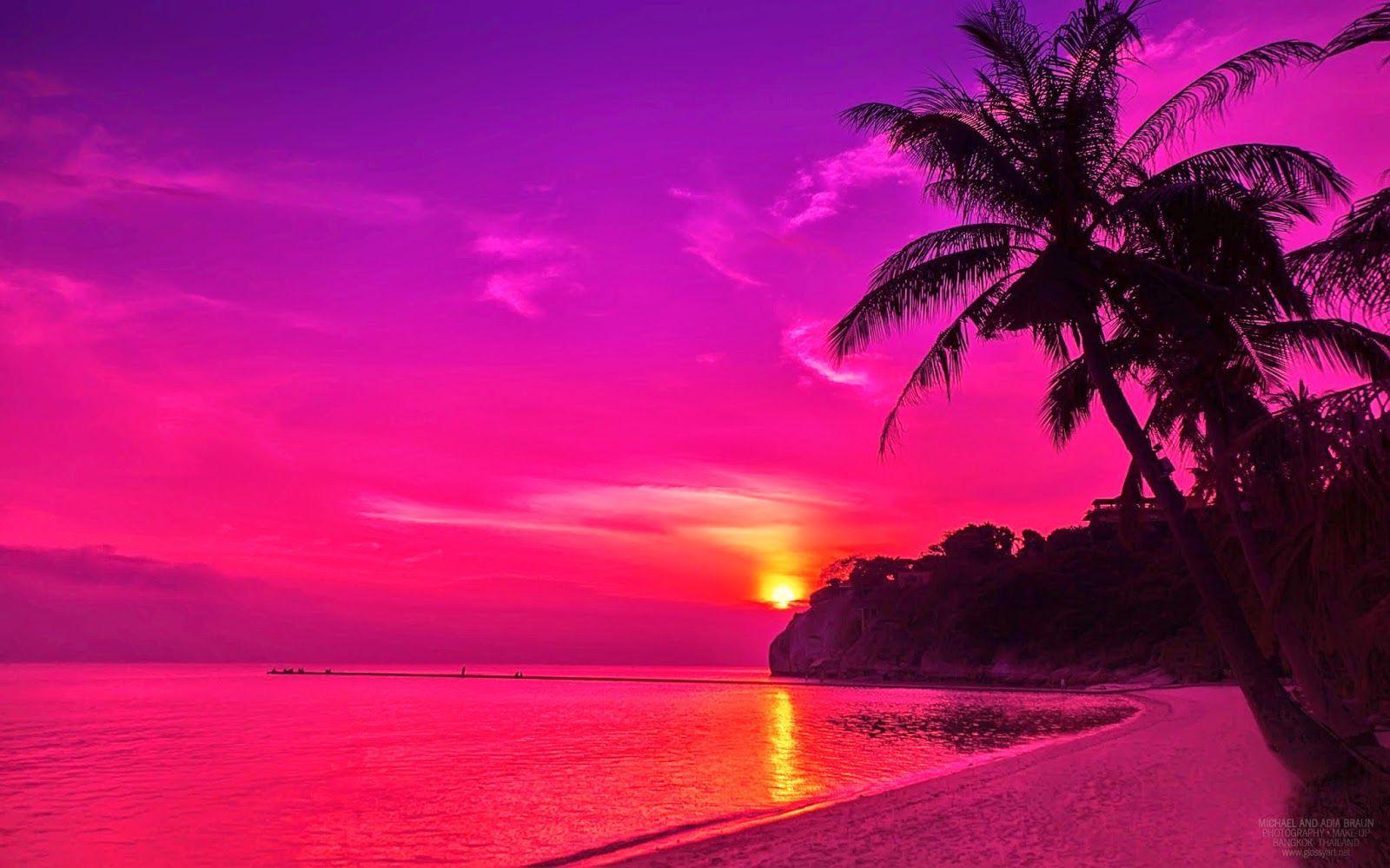 1600x1000 Pink Ocean Sunset hình nền