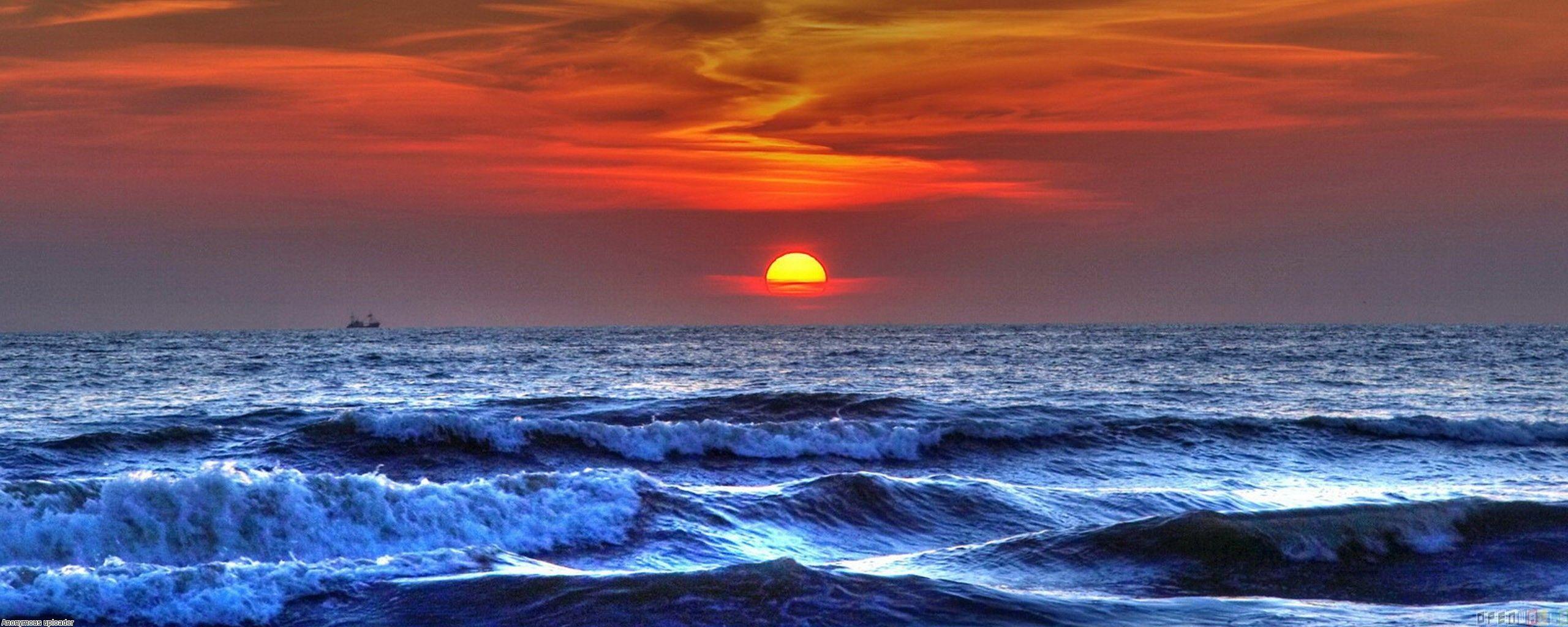 2560x1024 Ocean Sunset Wallpaper - Sunset At The Sea - HD
