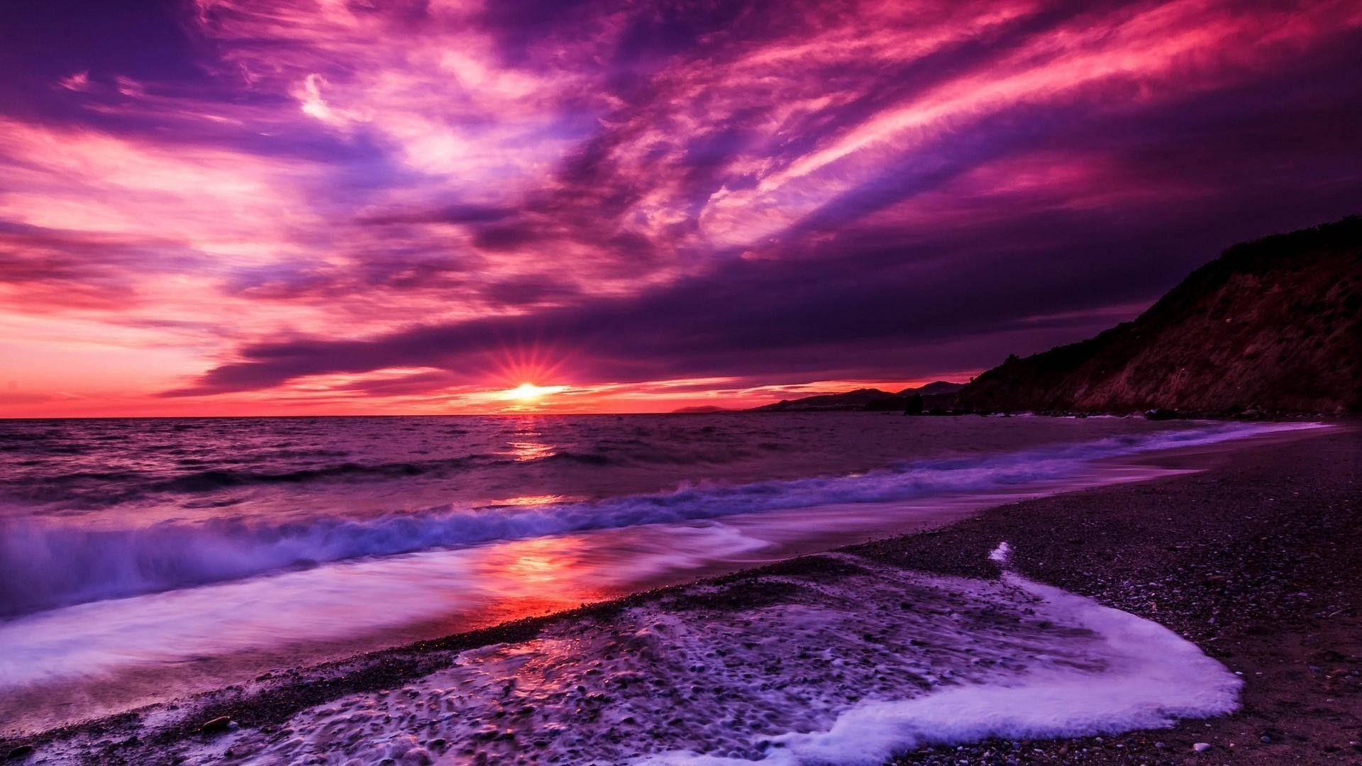 1920x1080 Pink Beach Sunset hình nền