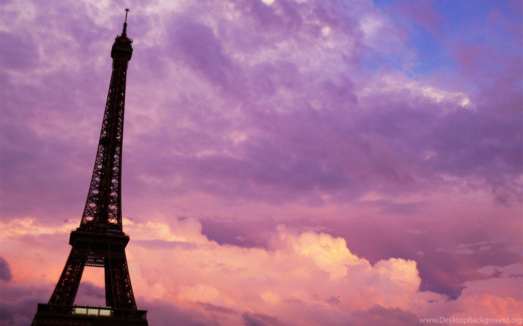 1680x1050 Paris Purple Pink Sunset Wallpaper Picture Photo Image