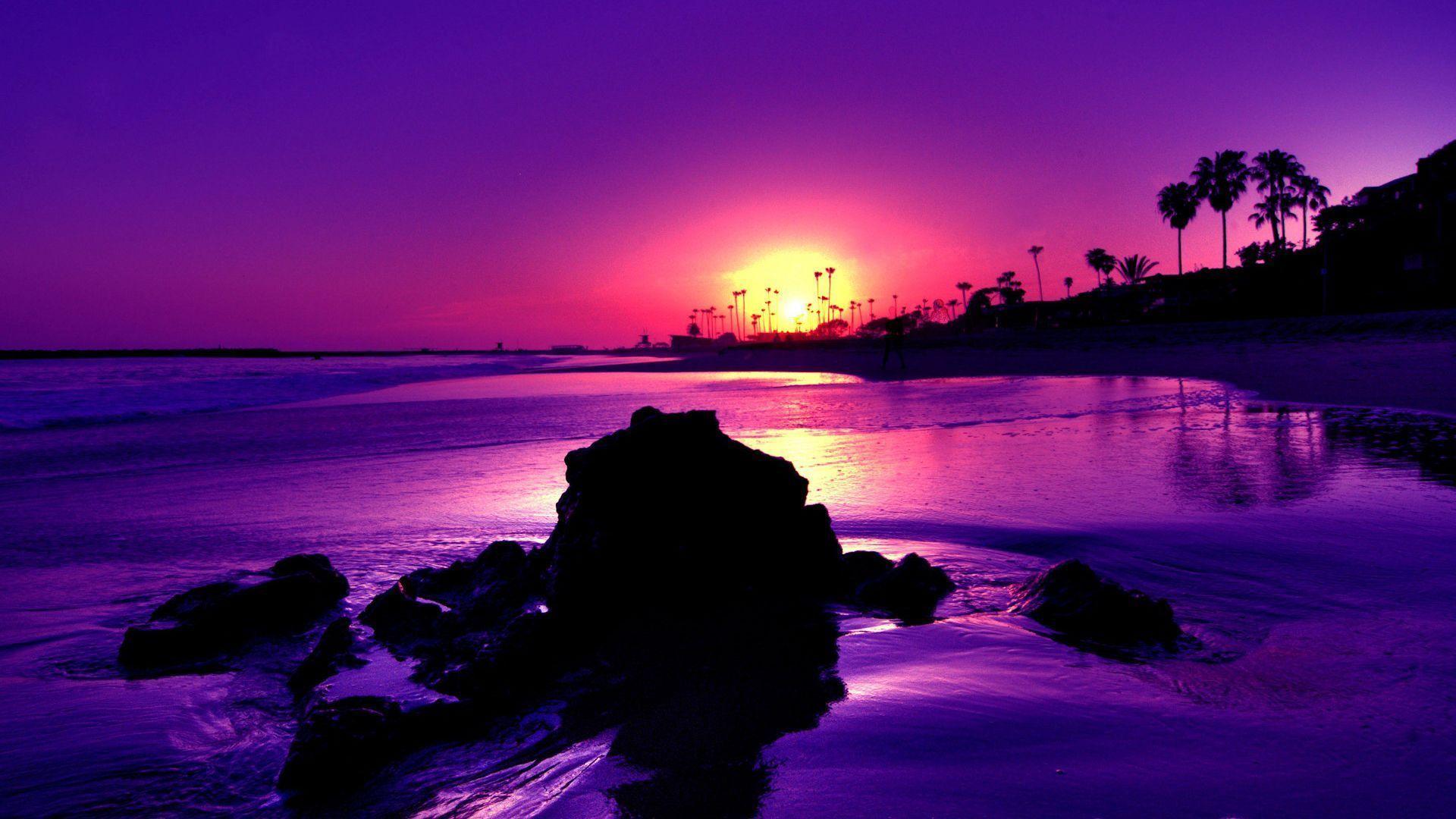 1920x1080 Ocean Sunset Wallpaper - Beach Sunset Background Purple