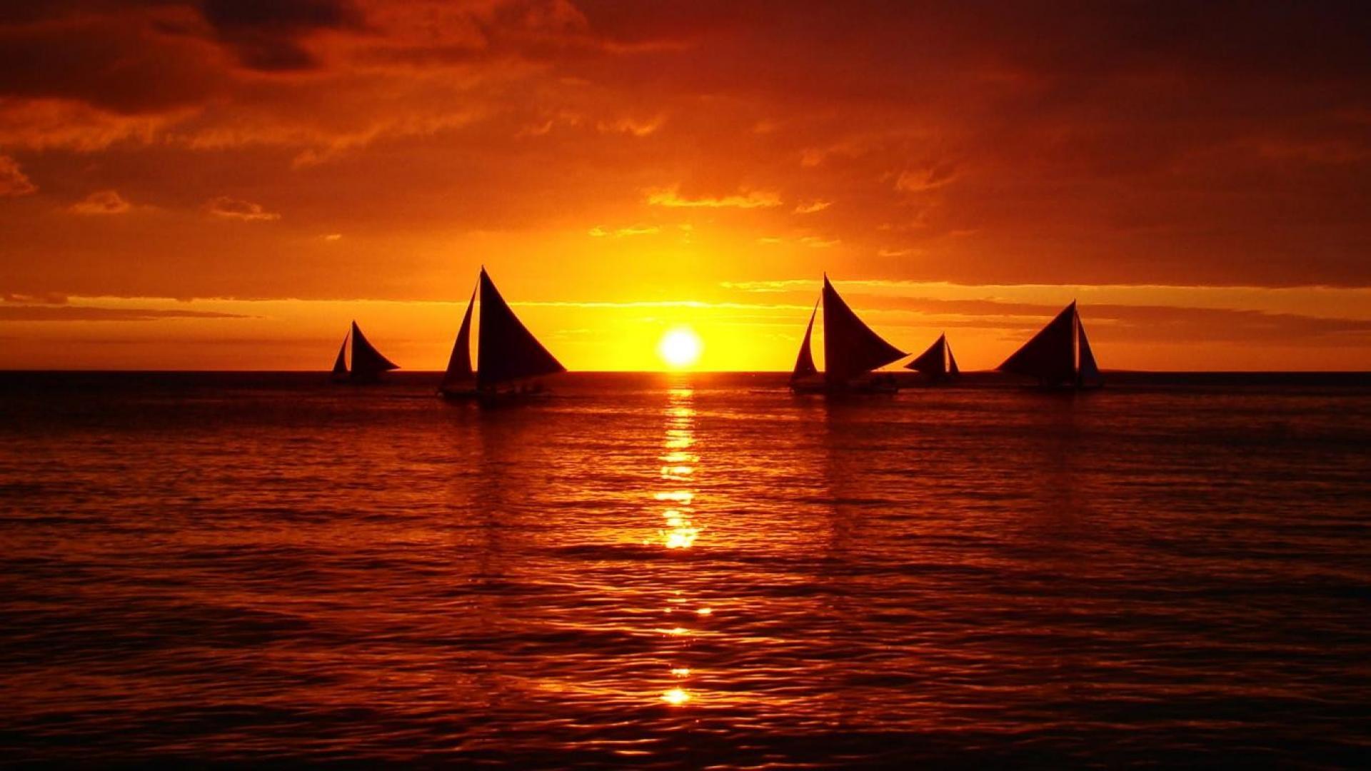1920x1080 Boat Ocean Sunset hình nền