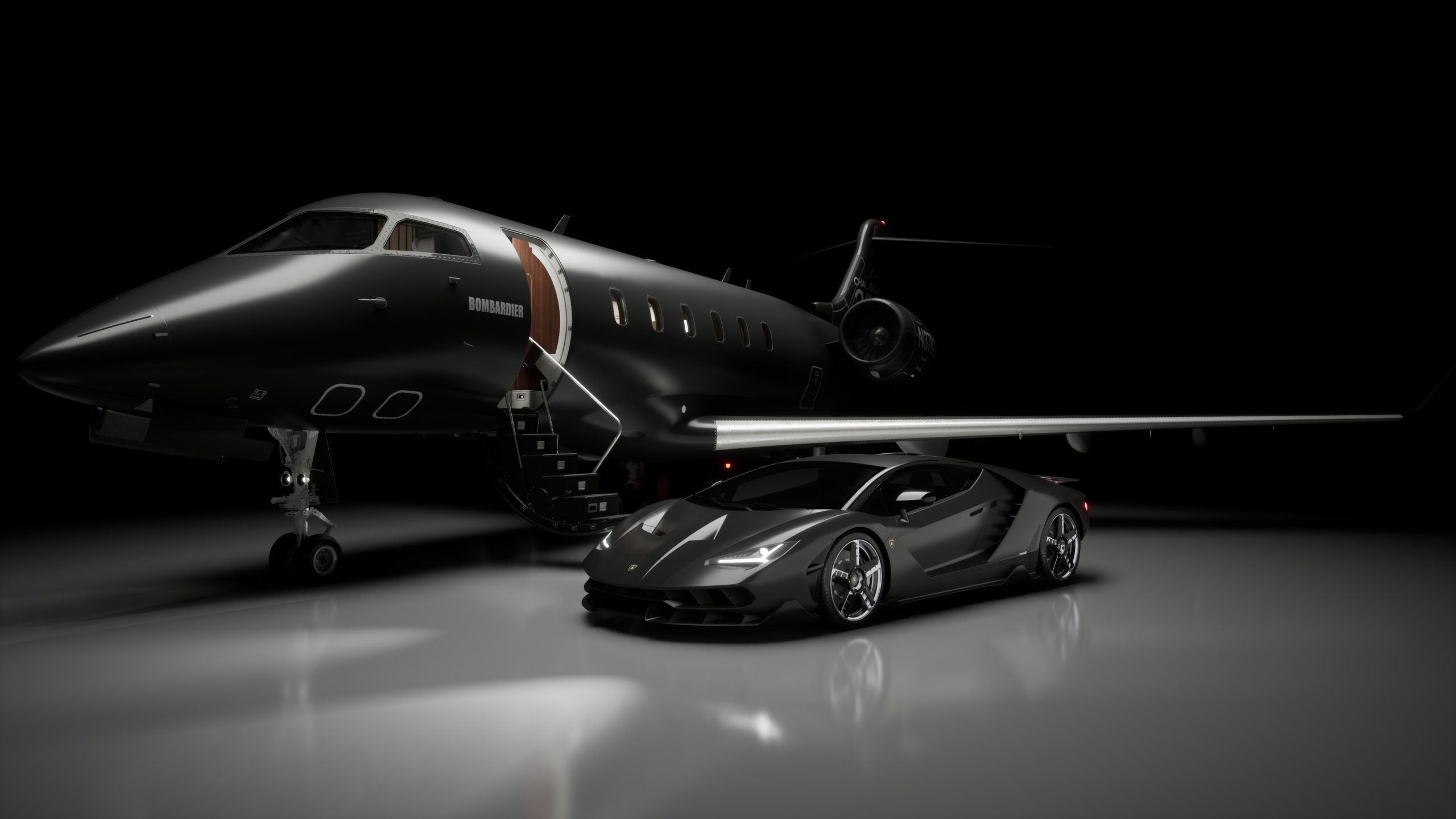 2560x1440 Private Jet Hangar Virtual Set
