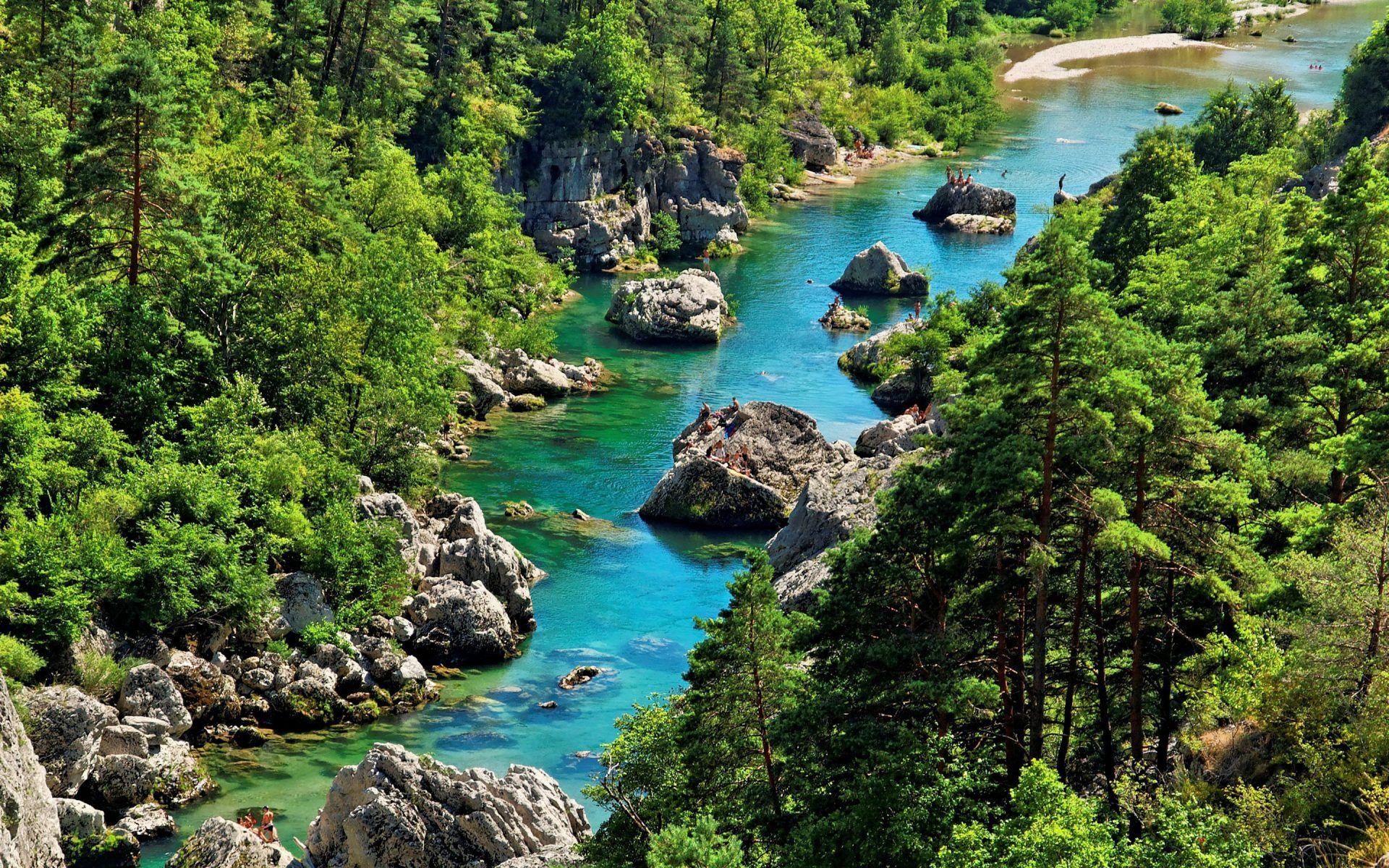 1920x1200 Gorges Du Tarn River Water Rock Forest Pine Trees Cevennes National